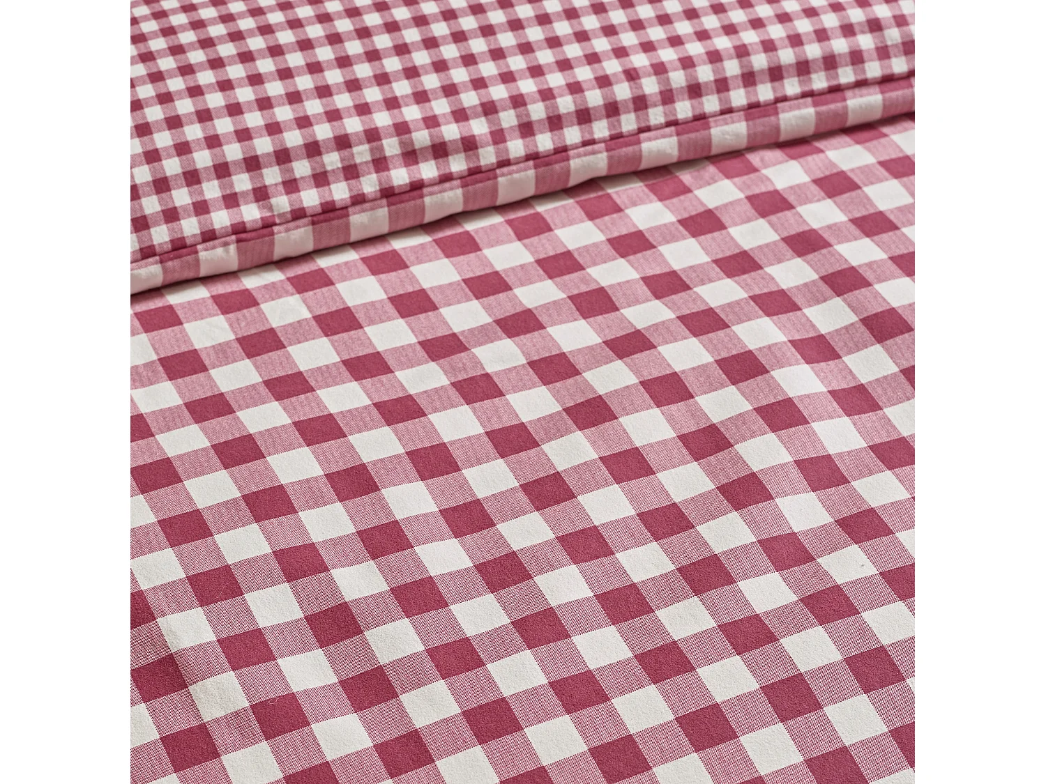 Catherine Lansfield Brushed Cotton Gingham Check Reversible Single Duvet Cover Set with Pillowcase Burgundy
