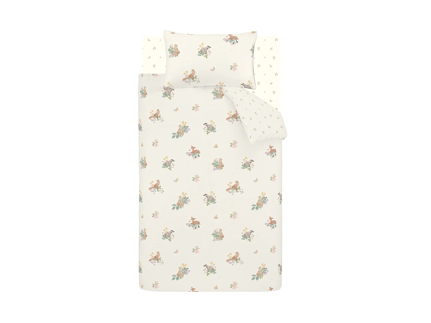 Catherine Lansfield Brushed Cotton Forest Friends Reversible Junior Duvet Cover Set with Pillowcase Cream