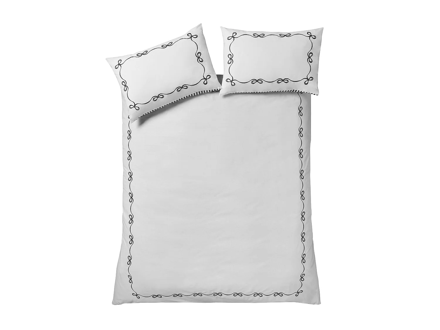 Catherine Lansfield Bow Embroidery King Duvet Cover Set with Pillowcases Cream / Black