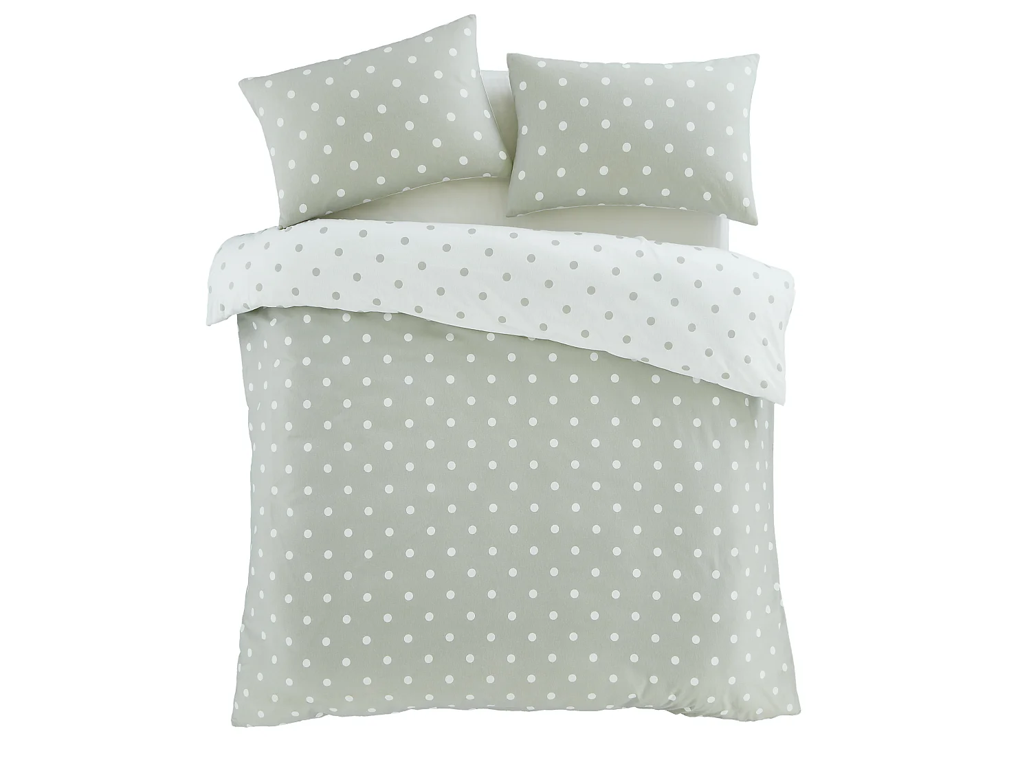 Catherine Lansfield Brushed Cotton Polka Dot Reversible Double Duvet Cover Set with Pillowcases Green