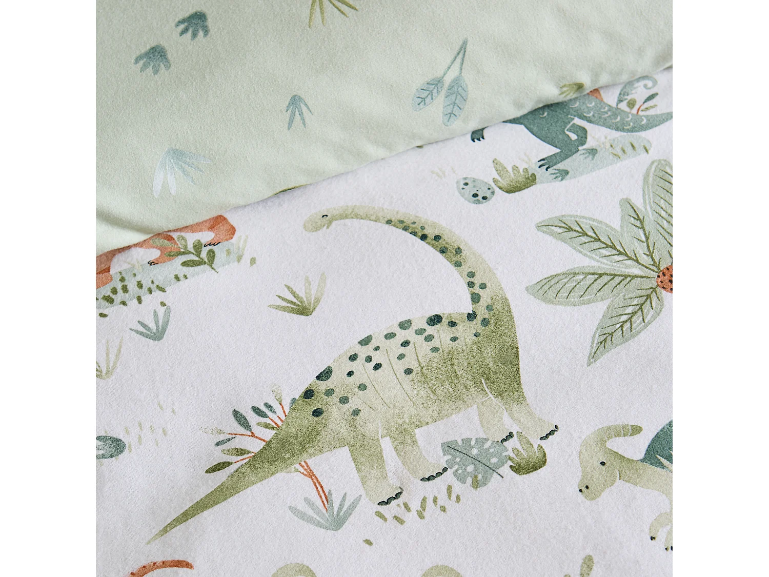 Catherine Lansfield Brushed Cotton Sleepy Saurus Dino Reversible Junior Duvet Cover Set with Pillowcase Cream