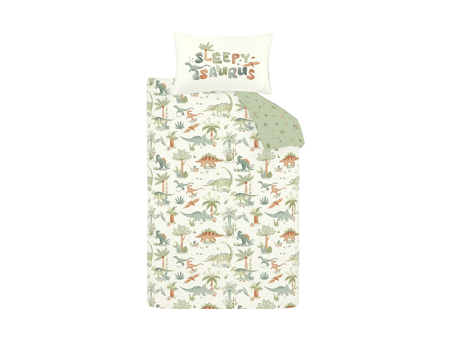 Catherine Lansfield Brushed Cotton Sleepy Saurus Dino Reversible Junior Duvet Cover Set with Pillowcase Cream