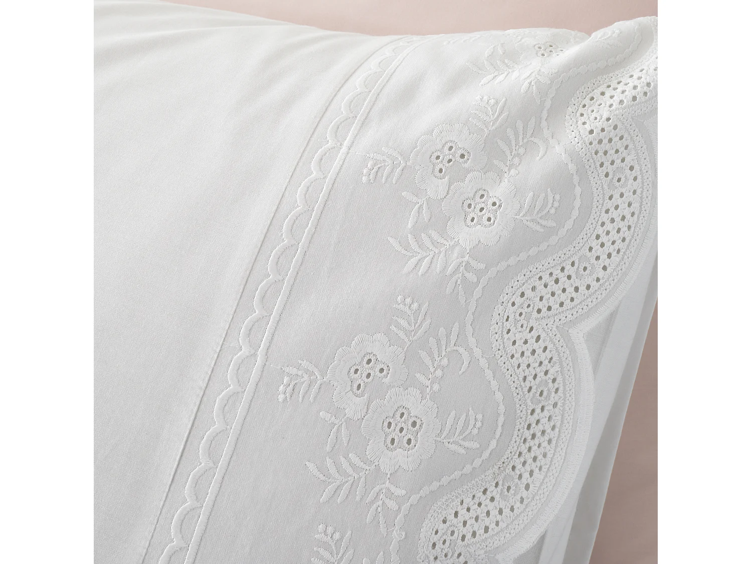 Bianca Fine Linens Elise Lace 200 Thread Count Cotton Double Duvet Cover Set with Pillowcases White