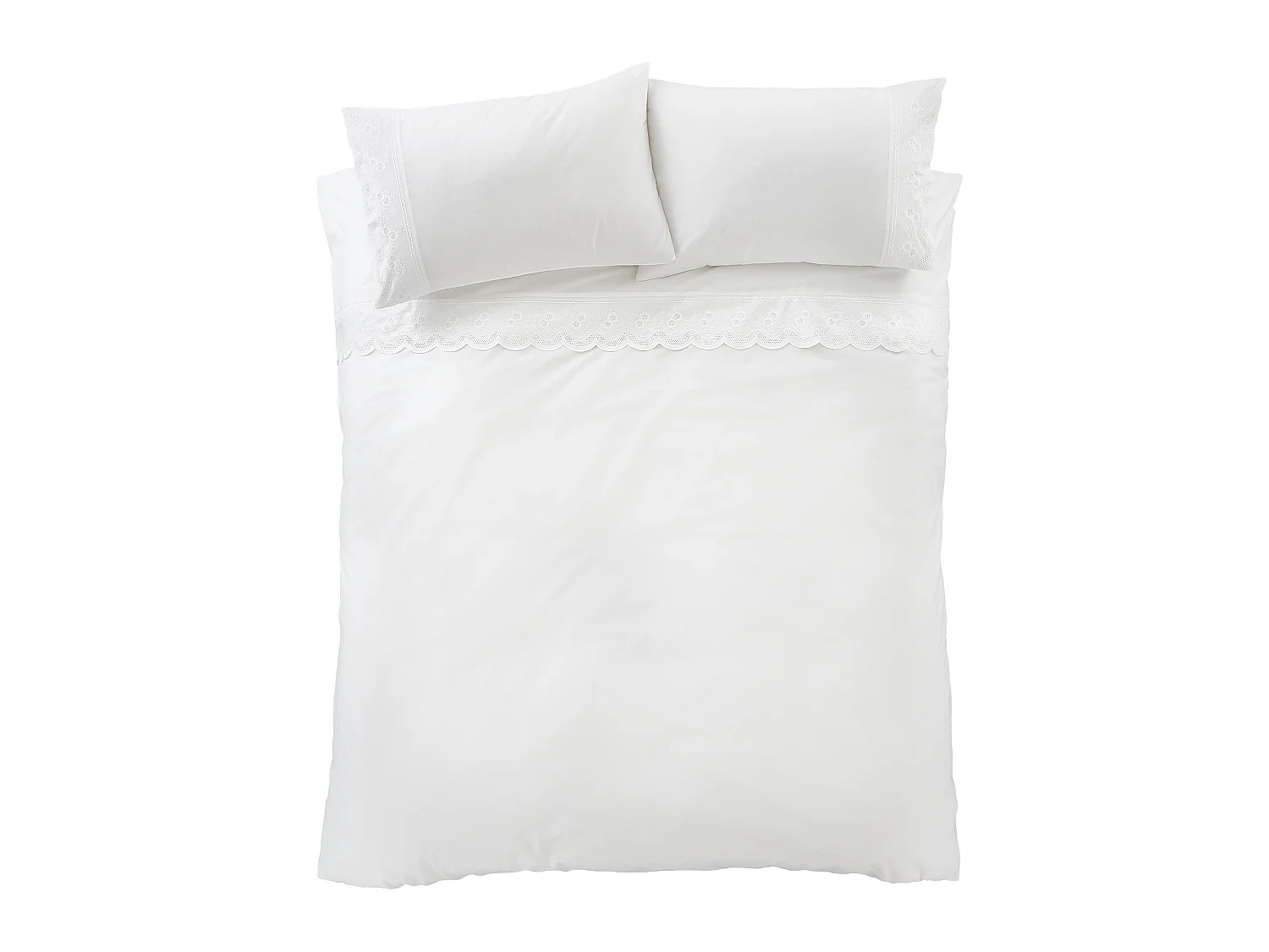 Bianca Fine Linens Elise Lace 200 Thread Count Cotton Double Duvet Cover Set with Pillowcases White
