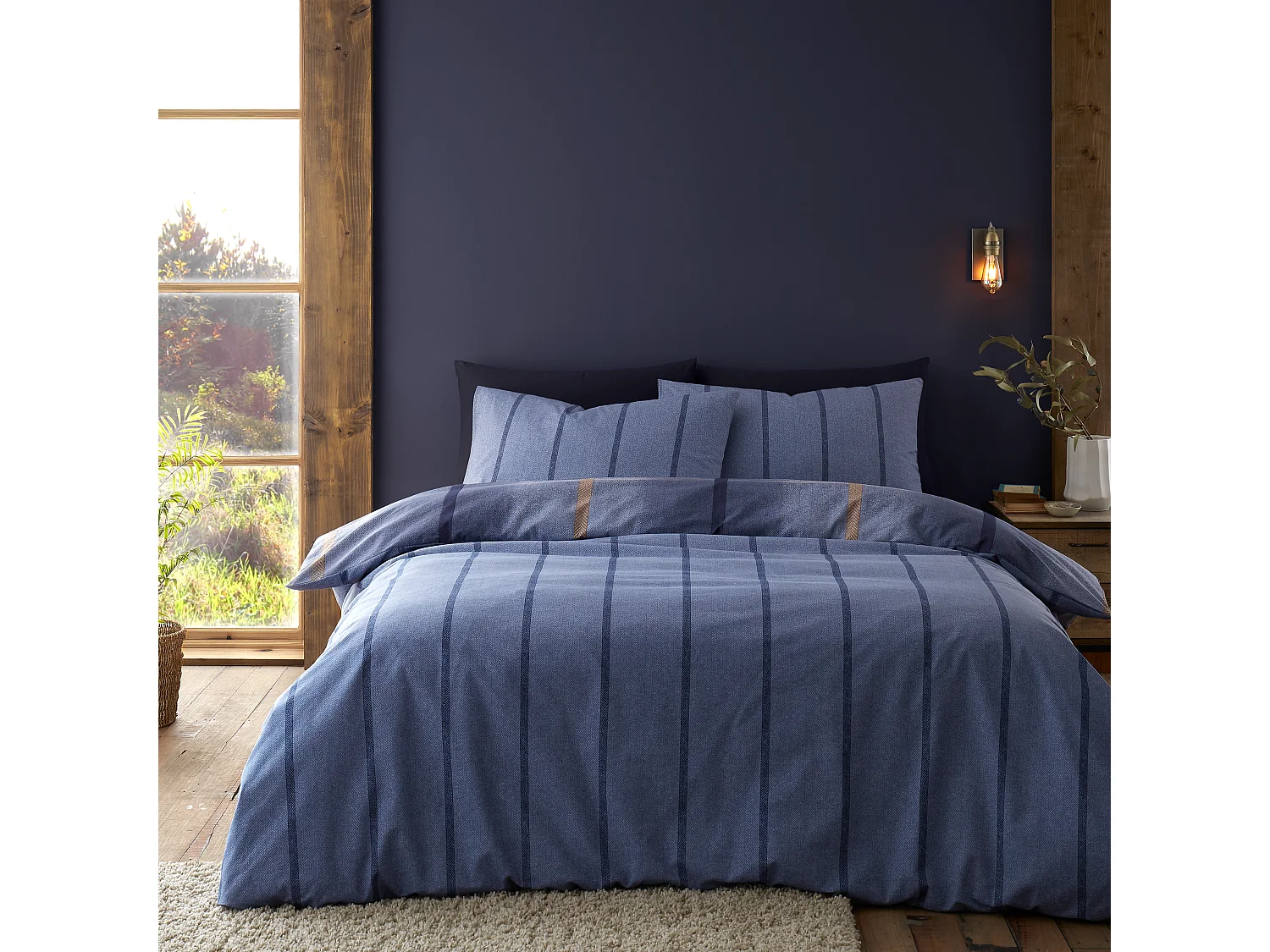Catherine Lansfield Brushed Cotton Melrose Tweed Check Reversible King Duvet Cover Set with Pillowcases Blue