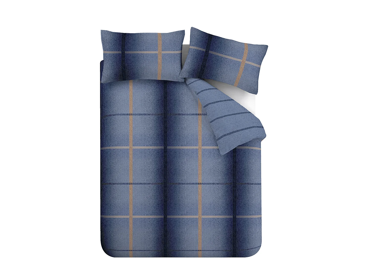 Catherine Lansfield Brushed Cotton Melrose Tweed Check Reversible King Duvet Cover Set with Pillowcases Blue
