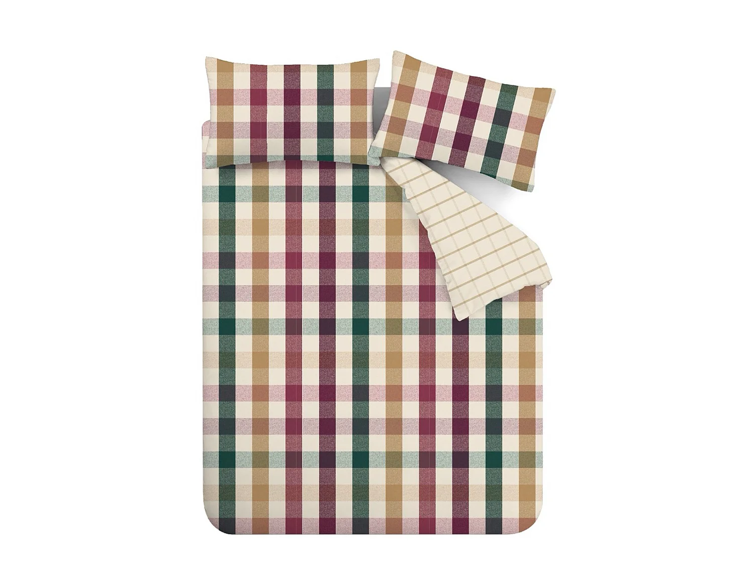 Catherine Lansfield Autumn Check Reversible Double Duvet Cover Set with Pillowcases Natural Plum