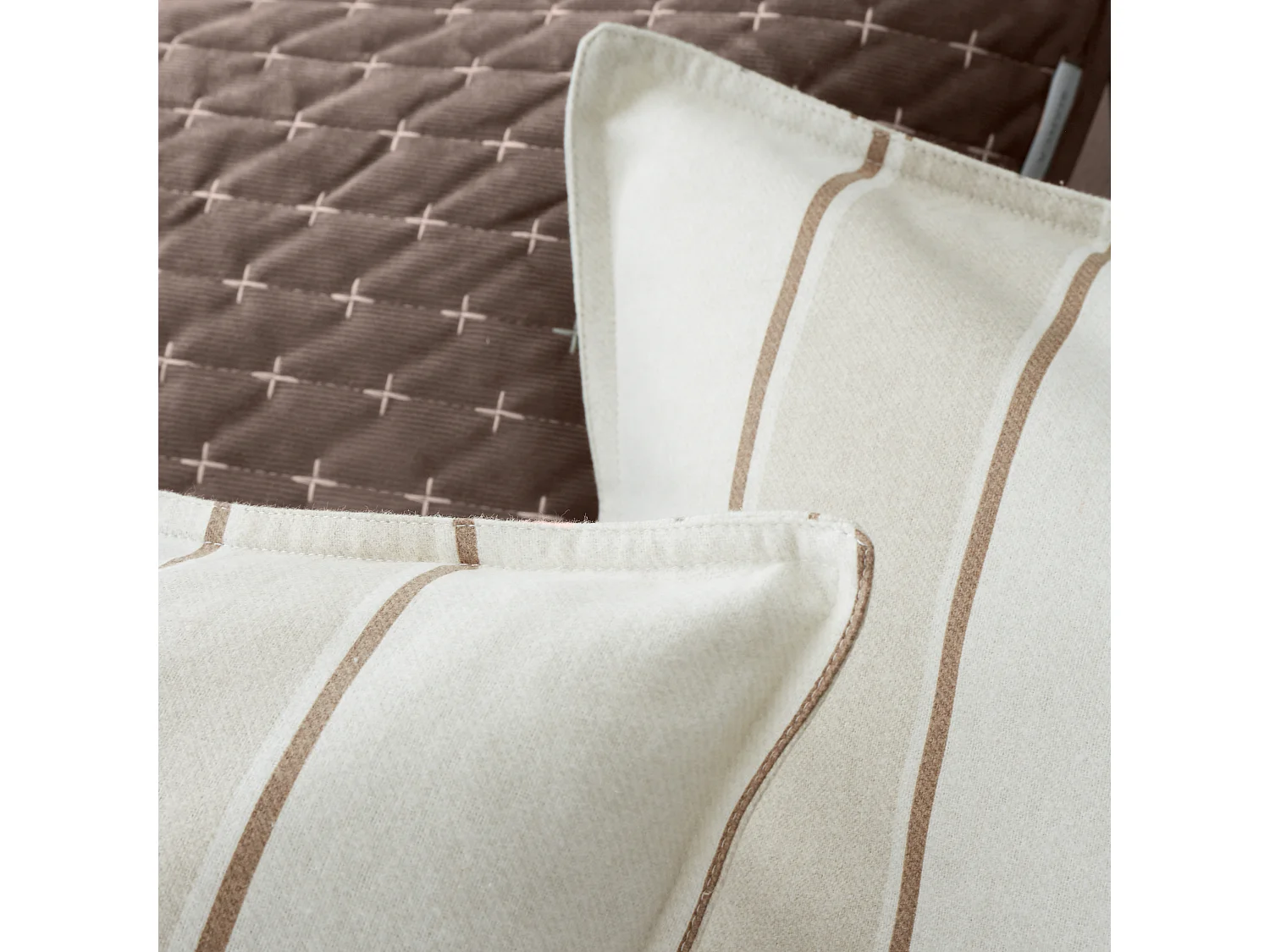 Bianca Fine Linens Brushed Cotton Regal Stripe Reversible Single Duvet Cover Set with Pillowcase Natural