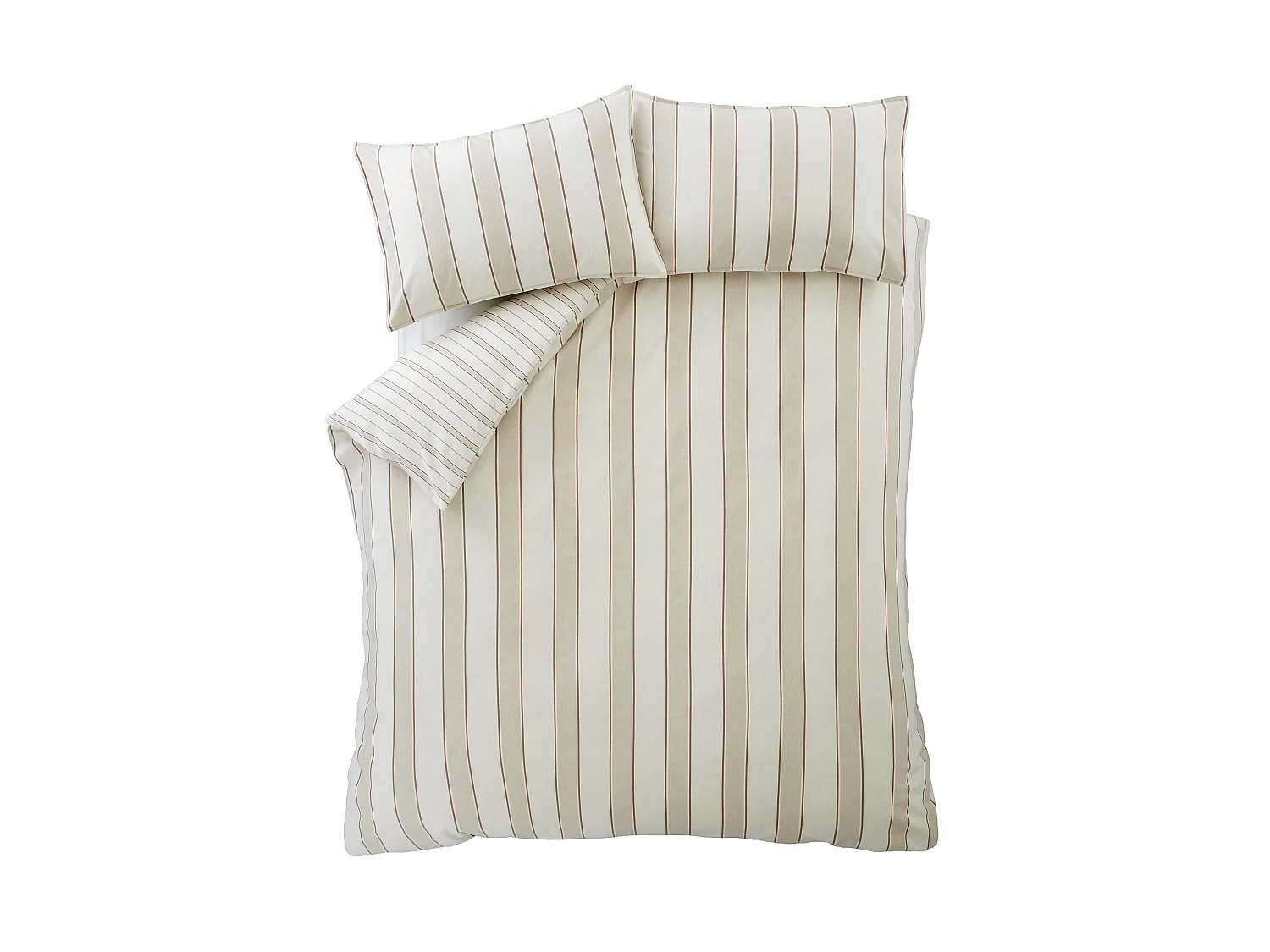 Bianca Fine Linens Brushed Cotton Regal Stripe Reversible Single Duvet Cover Set with Pillowcase Natural