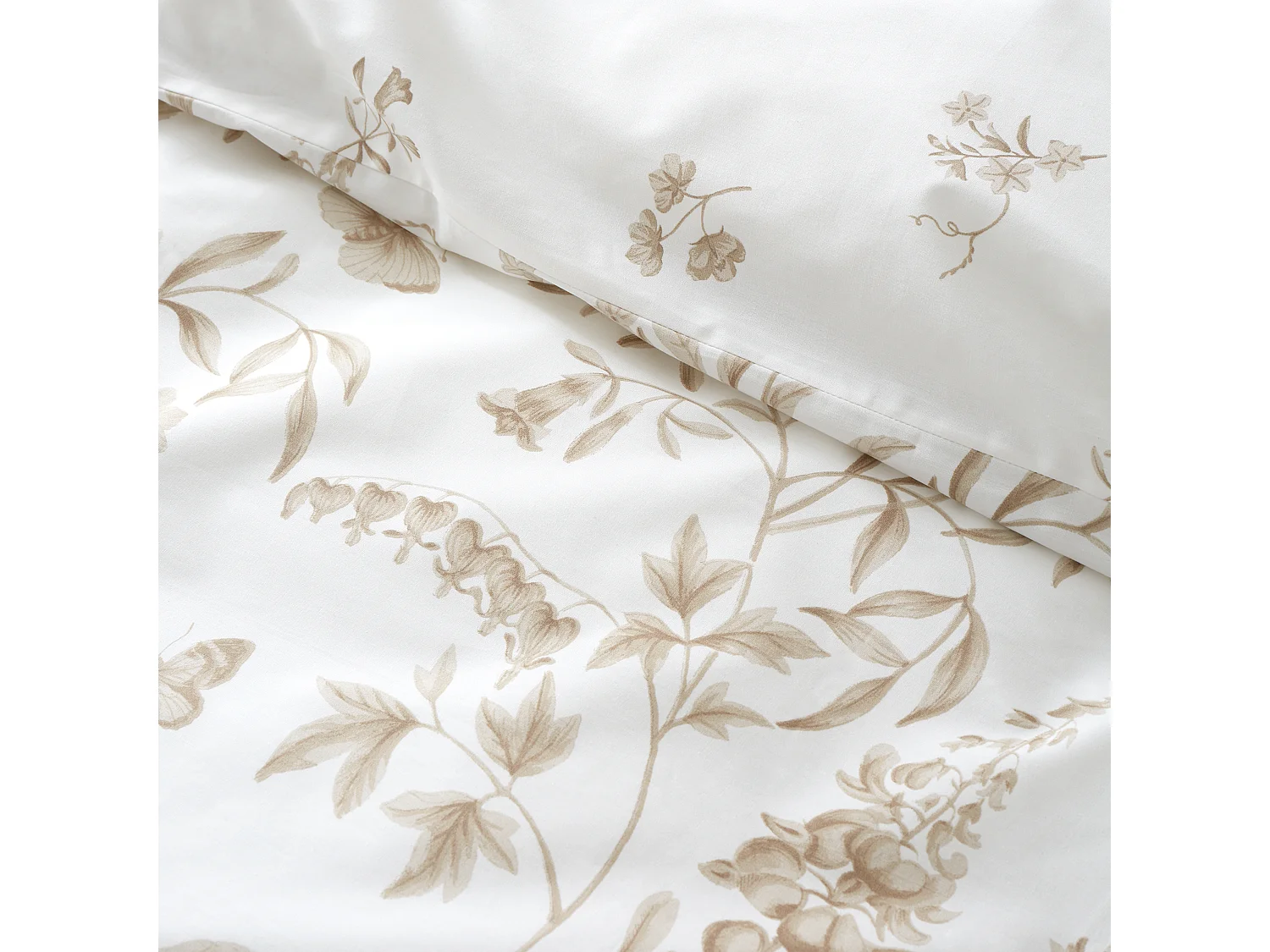 Bianca Fine Linens Thea Floral 200 Thread Count Cotton King Duvet Cover Set with Pillowcases Natural