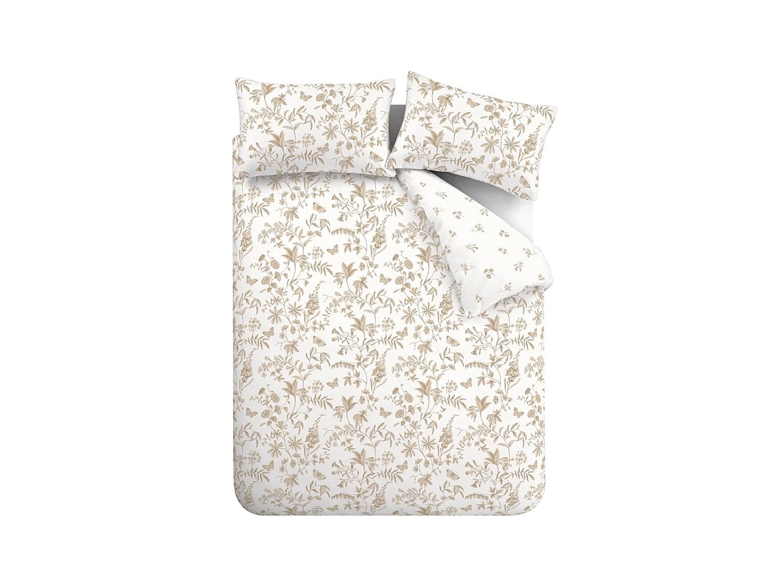 Bianca Fine Linens Thea Floral 200 Thread Count Cotton King Duvet Cover Set with Pillowcases Natural