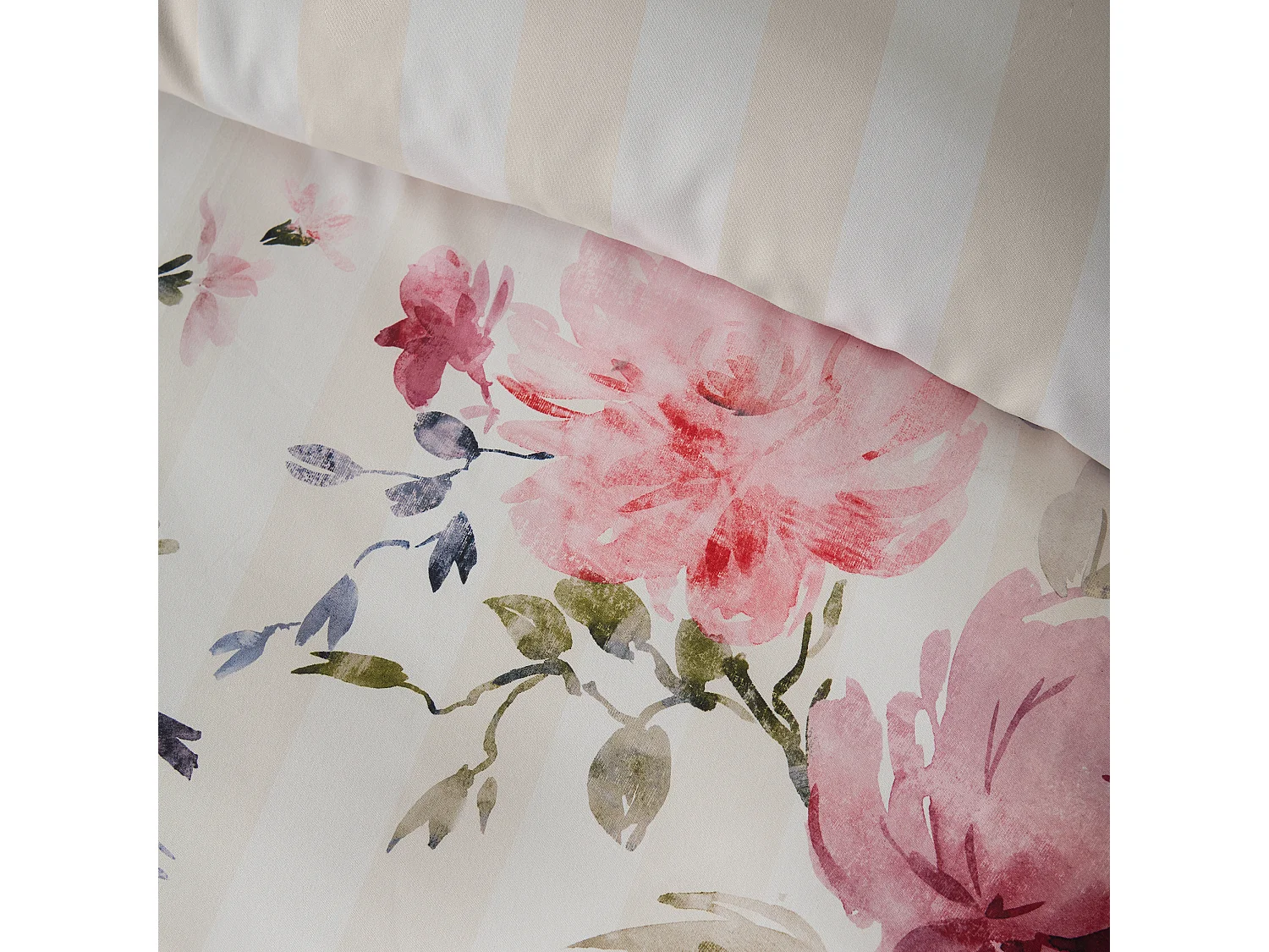 Catherine Lansfield Floral Stripe So Soft Reversible King Duvet Cover Set with Pillowcases Cream