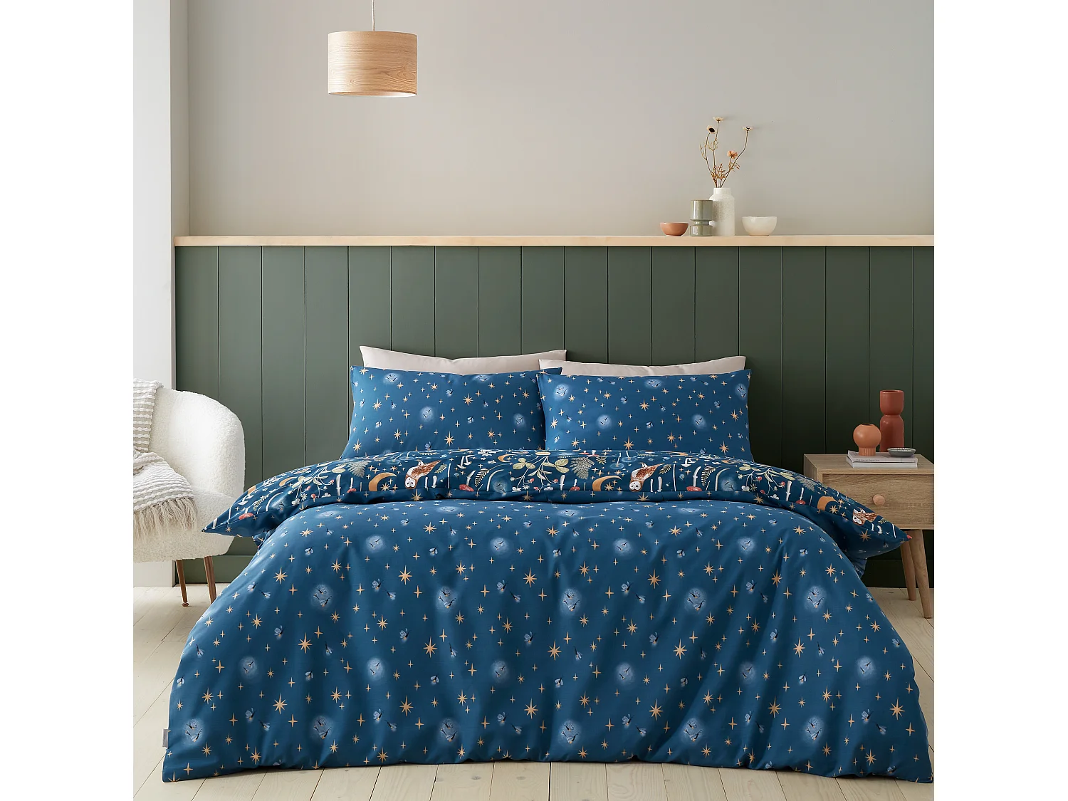 Catherine Lansfield Enchanted Twilight Animals Reversible Single Duvet Cover Set with Pillowcase Navy Blue