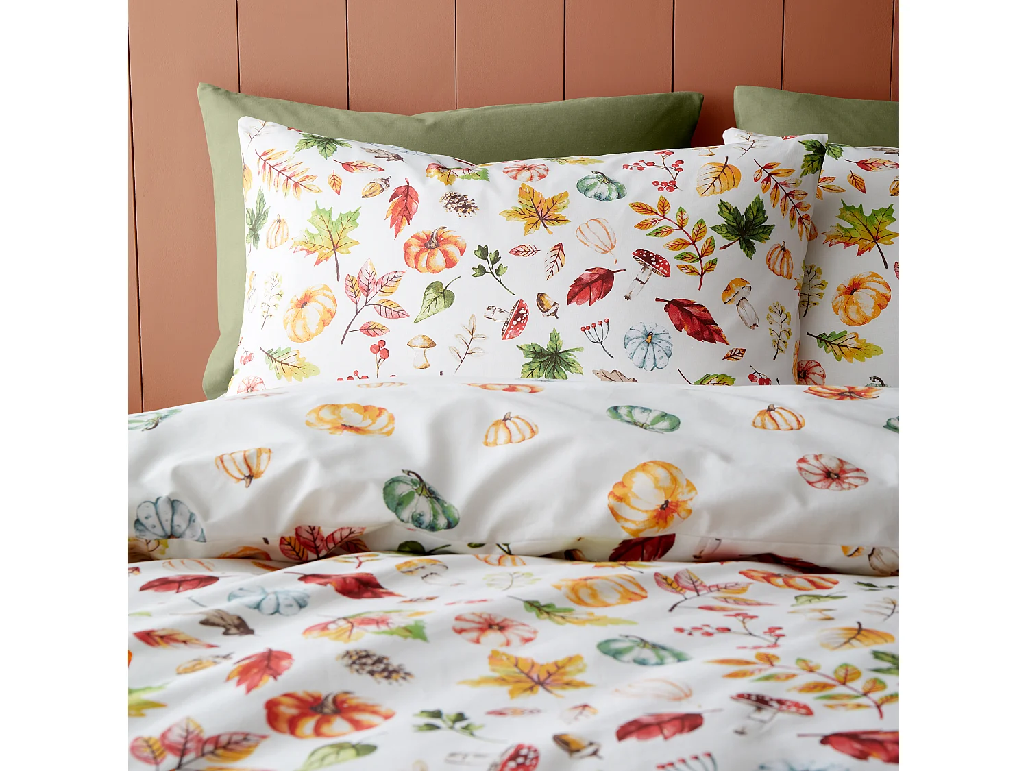 Catherine Lansfield Autumn Pumpkins Reversible King Duvet Cover Set with Pillowcases Orange