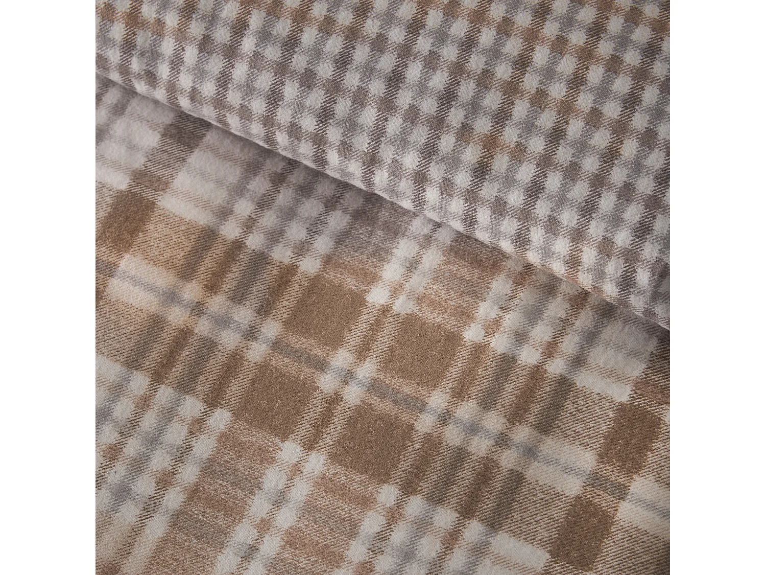 Catherine Lansfield Brushed Cotton Hamish Check Double Duvet Cover Set with Pillowcases Natural