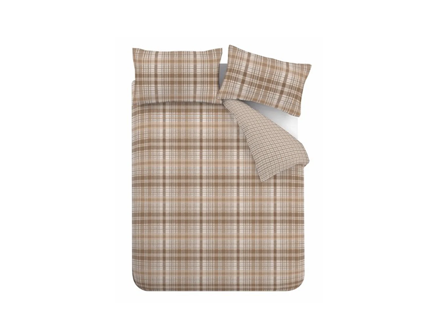 Catherine Lansfield Brushed Cotton Hamish Check Double Duvet Cover Set with Pillowcases Natural