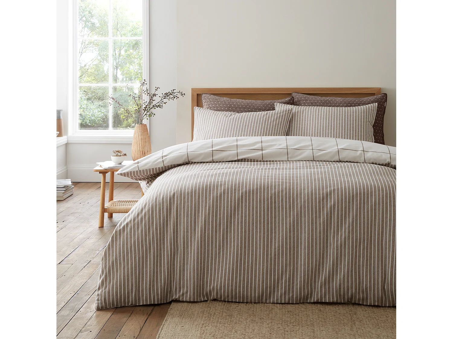 Bianca Fine Linens Brushed Cotton Regal Check Reversible Single Duvet Cover Set with Pillowcase Mole