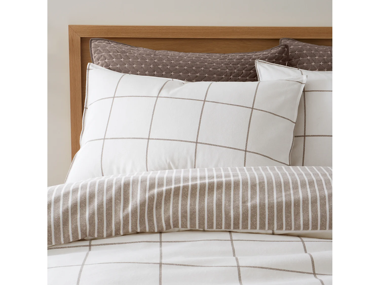 Bianca Fine Linens Brushed Cotton Regal Check Reversible Single Duvet Cover Set with Pillowcase Mole