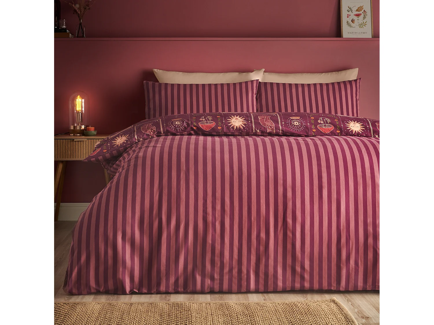Catherine Lansfield Enchanted Witchcraft Reversible King Duvet Cover Set with Pillowcases Plum