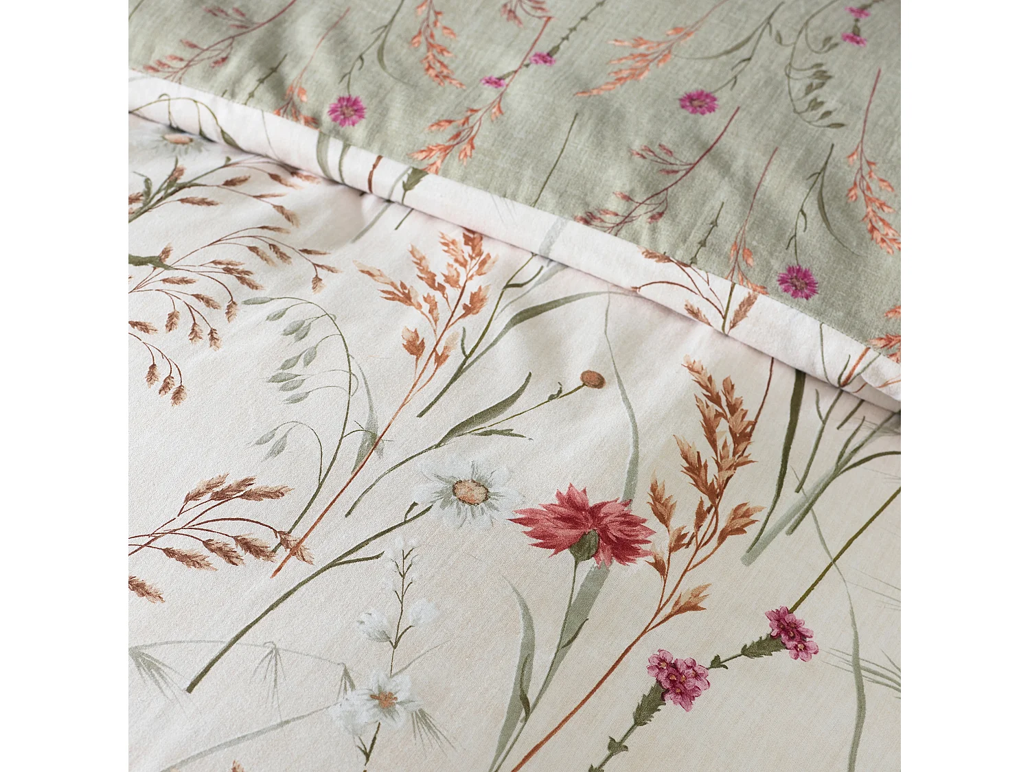 Catherine Lansfield Brushed Cotton Grasmere Floral Reversible Single Duvet Cover Set with Pillowcase Green