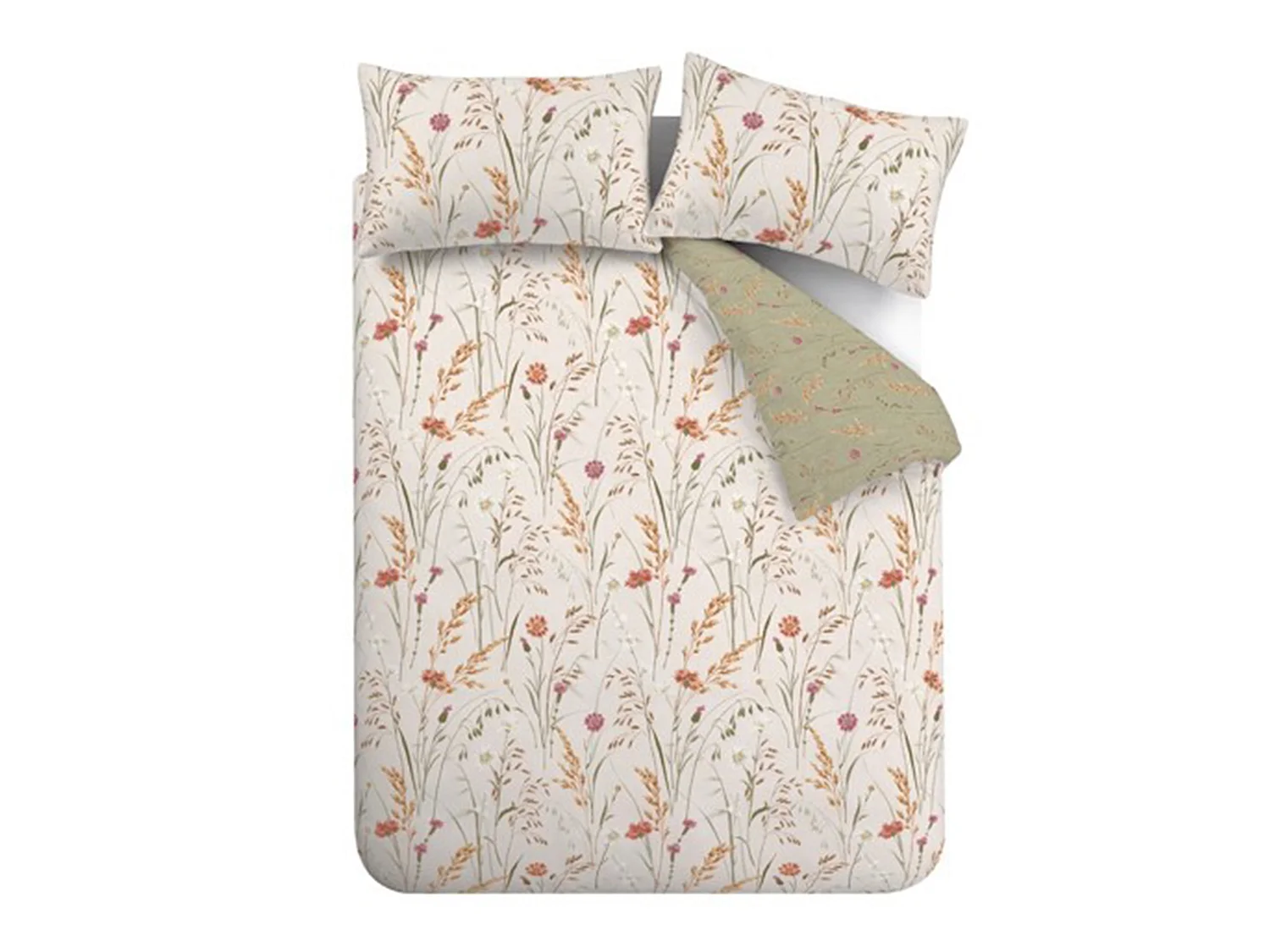 Catherine Lansfield Brushed Cotton Grasmere Floral Reversible Single Duvet Cover Set with Pillowcase Green