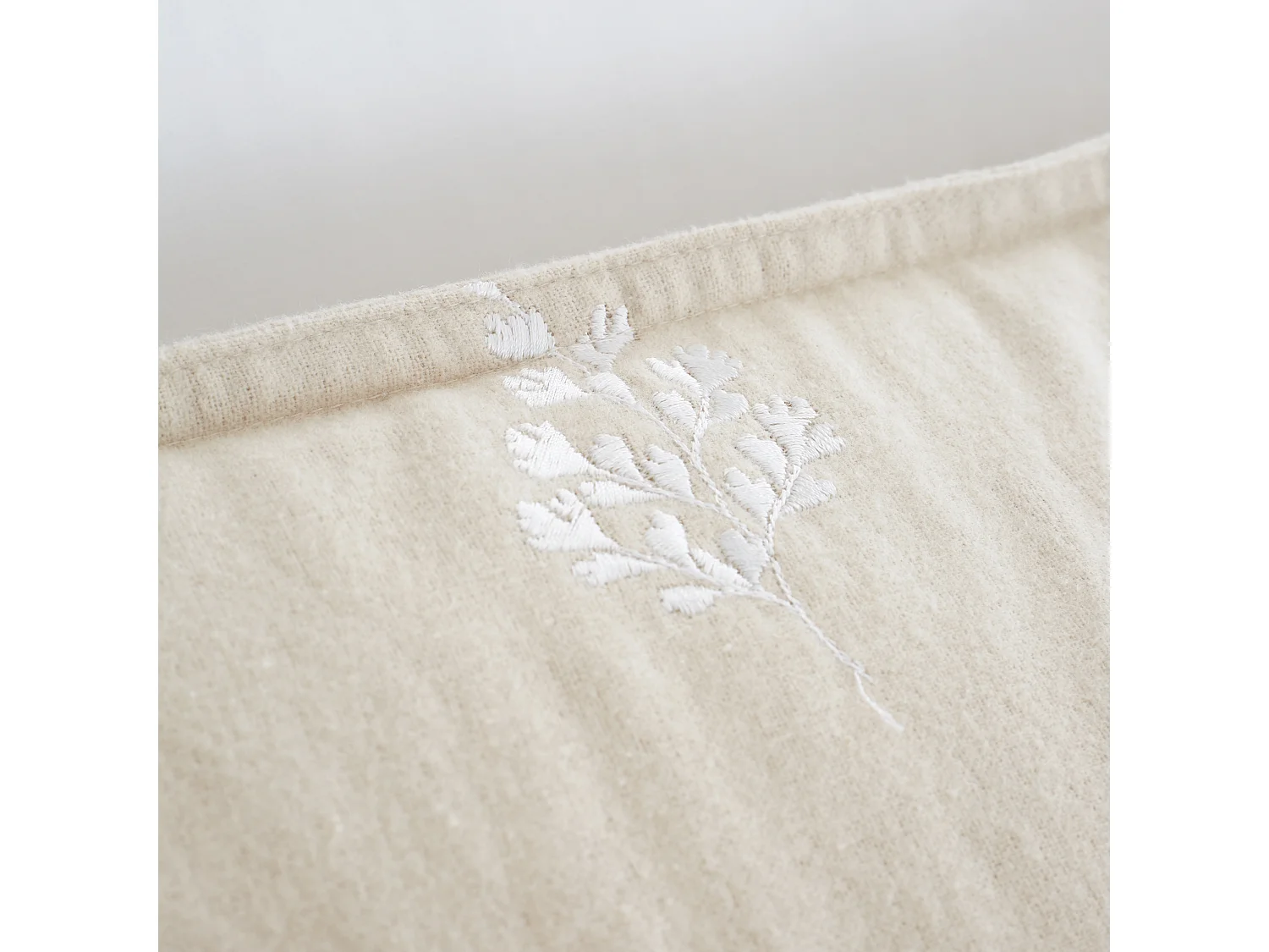 Bianca Fine Linens Brushed Cotton Embroidery Leaf Single Duvet Cover Set with Pillowcase Natural