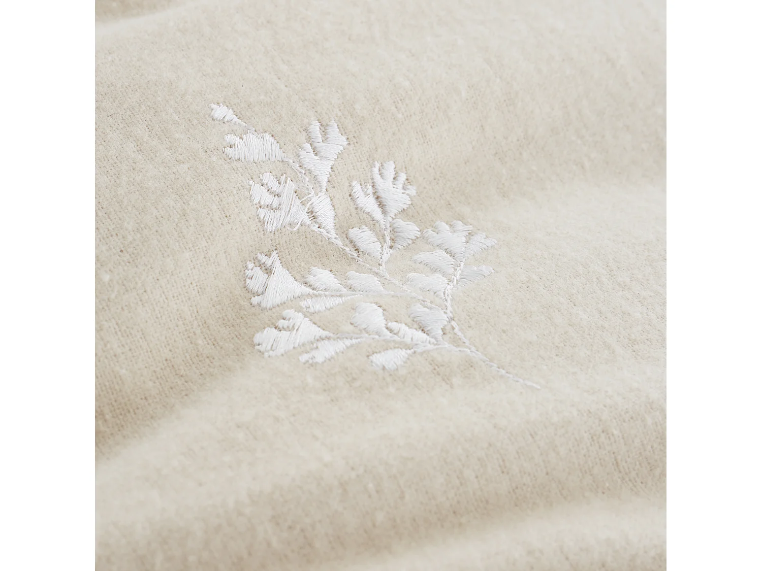 Bianca Fine Linens Brushed Cotton Embroidery Leaf Single Duvet Cover Set with Pillowcase Natural