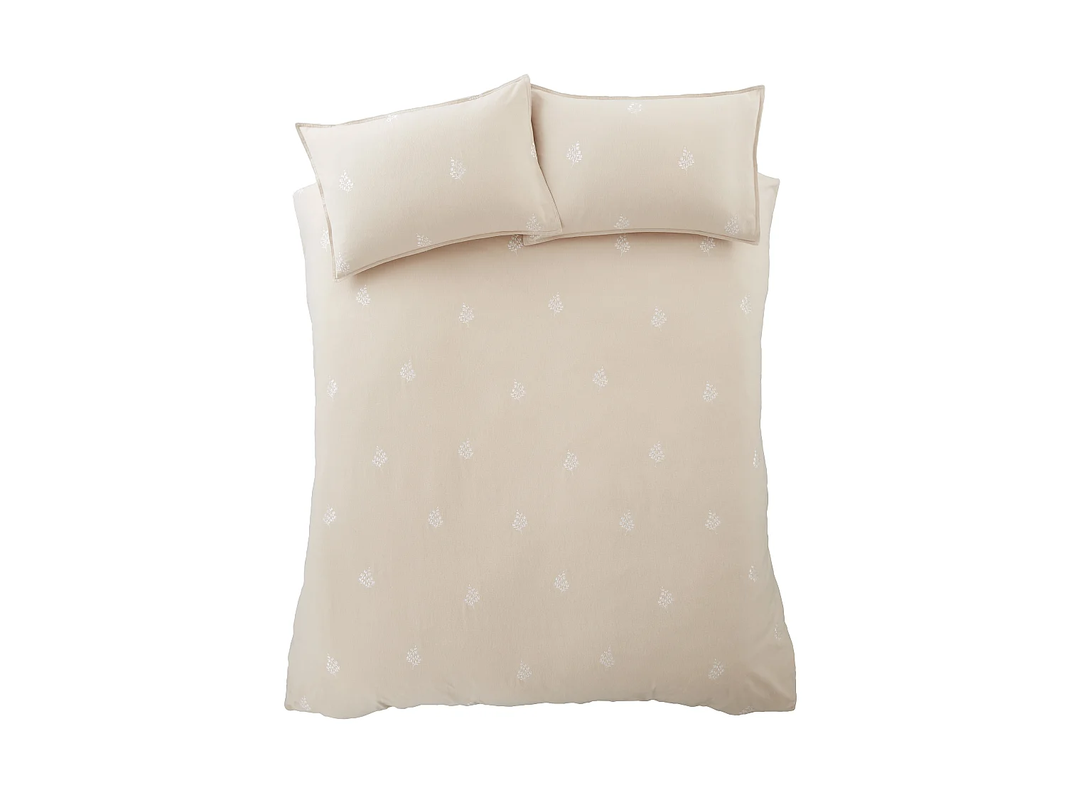 Bianca Fine Linens Brushed Cotton Embroidery Leaf Single Duvet Cover Set with Pillowcase Natural