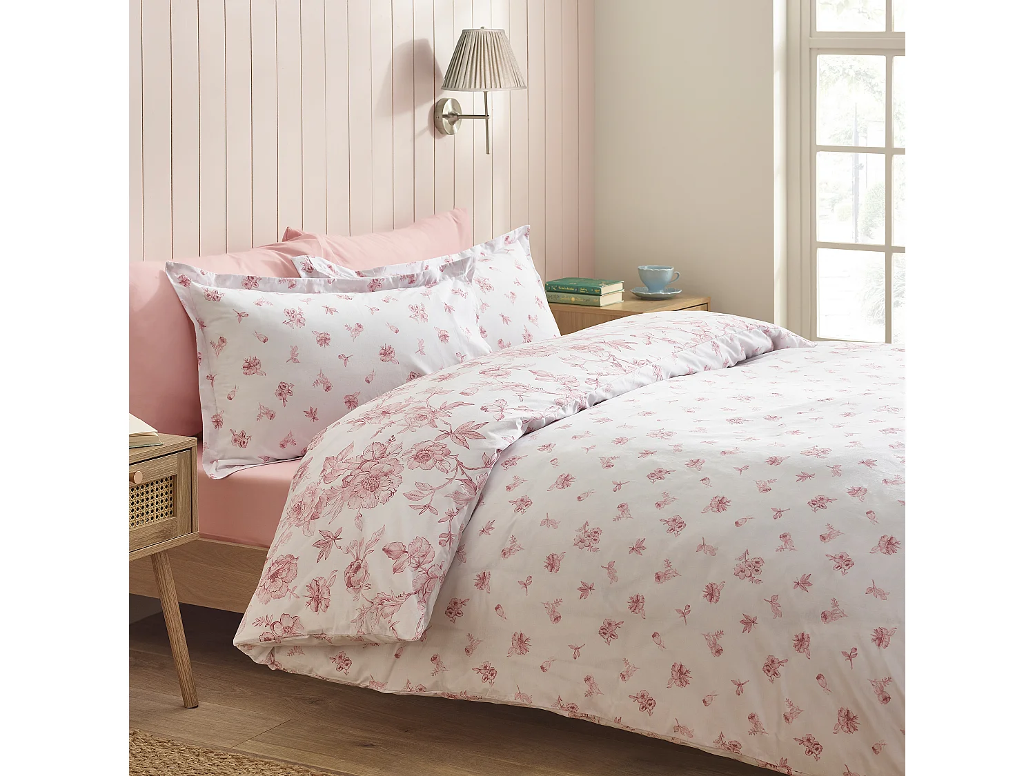 Catherine Lansfield Mirabelle Floral Reversible Single Duvet Cover Set with Pillowcase Pink