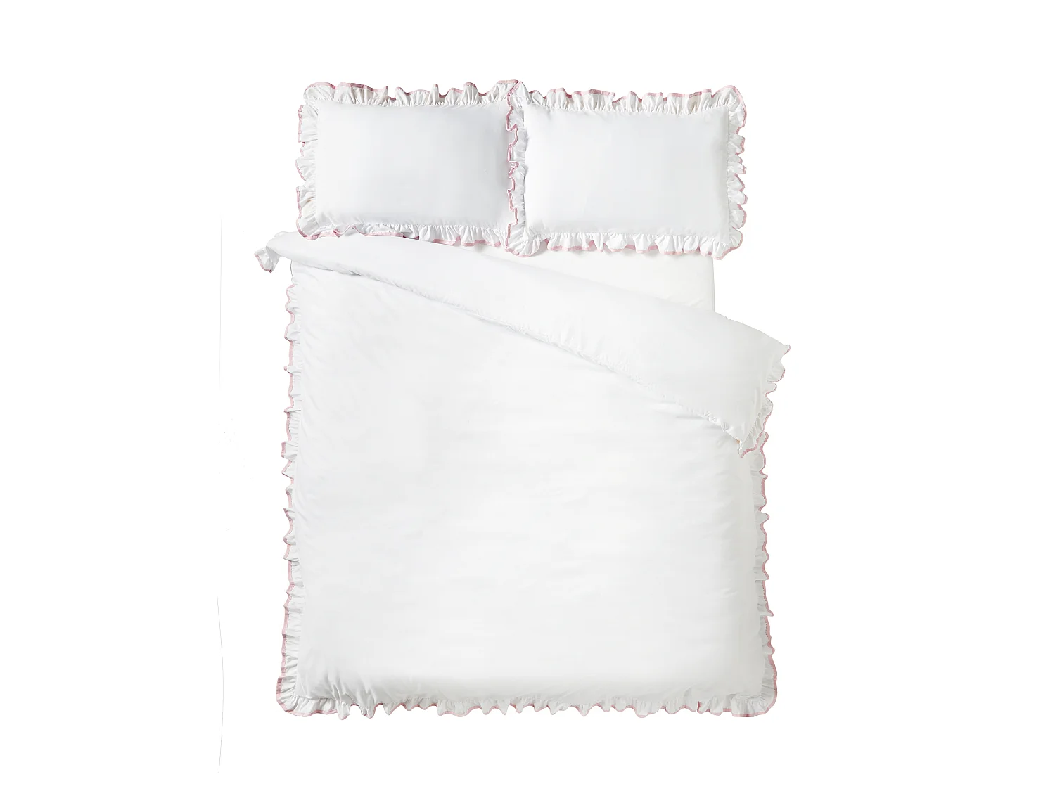 Catherine Lansfield So Soft Mono Frill Double Duvet Cover Set with Pillowcases White / Pink