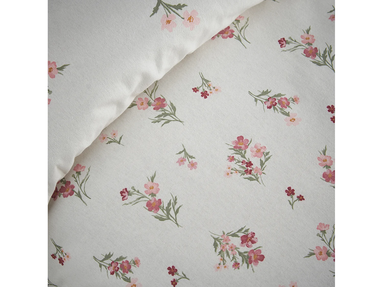 Catherine Lansfield Brushed Cotton Ditsy Floral Reversible Double Duvet Cover Set with Pillowcases Pink