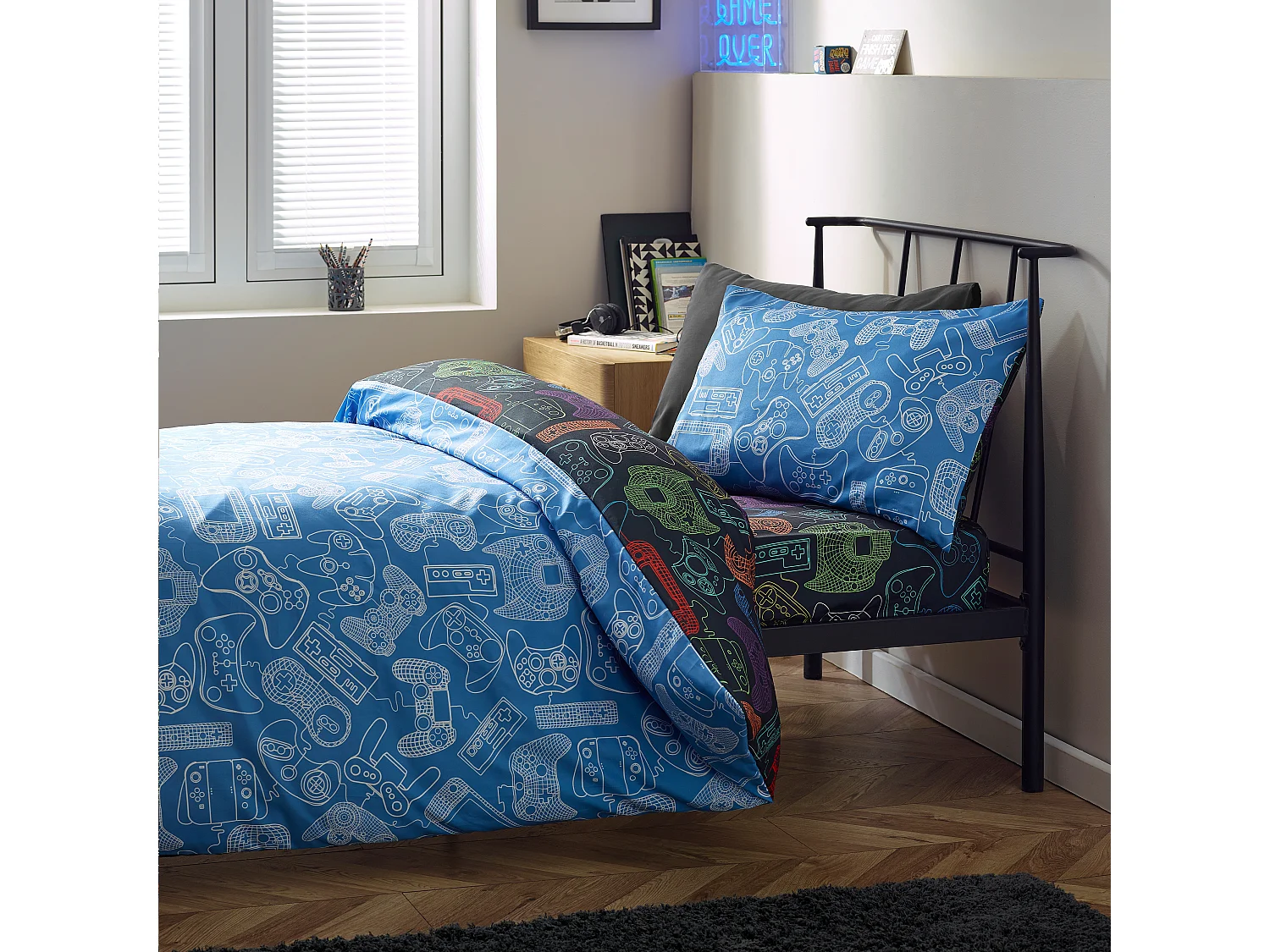Catherine Lansfield Power Up Gamer So Soft Single Duvet Cover Set with Pillowcase Black