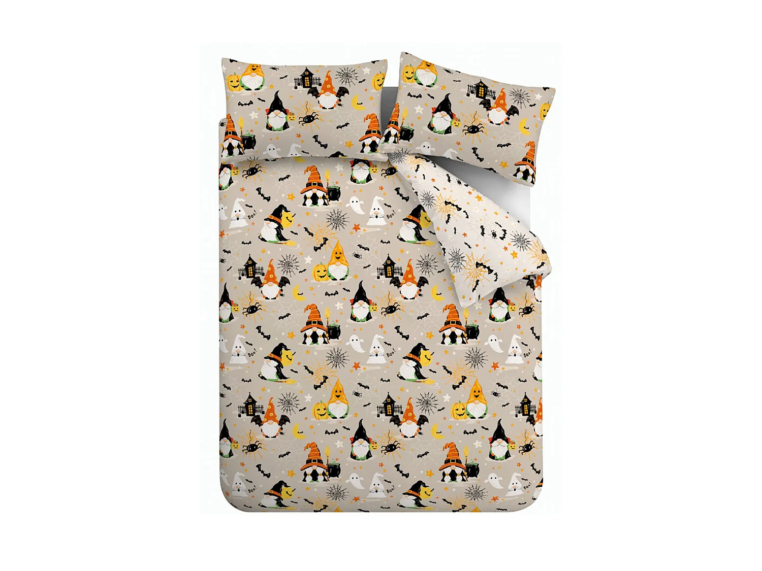 Catherine Lansfield Halloween Gonks So Soft Reversible Double Duvet Cover Set with Pillowcases Natural