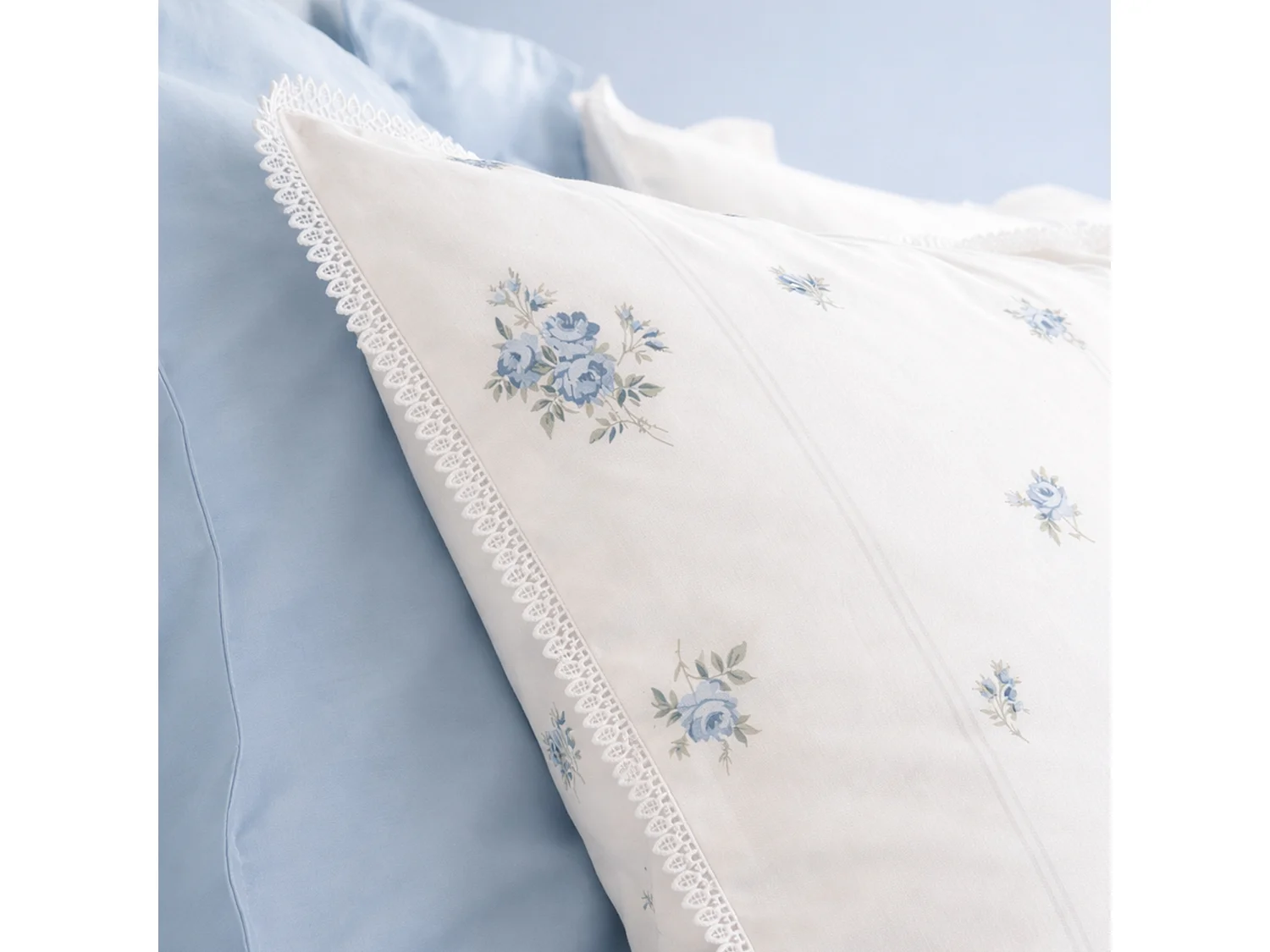 Bianca Fine Linens Vintage Rosebud Lace 200TC Cotton Double Duvet Cover Set with Pillowcases Blue