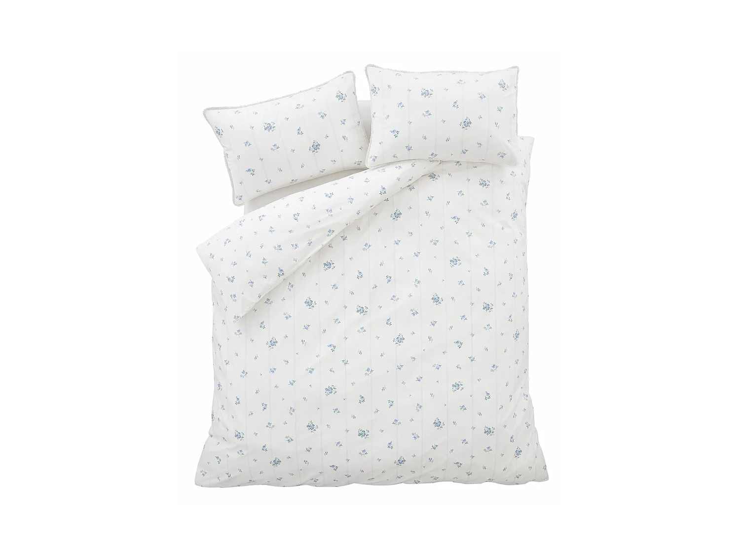Bianca Fine Linens Vintage Rosebud Lace 200TC Cotton Double Duvet Cover Set with Pillowcases Blue