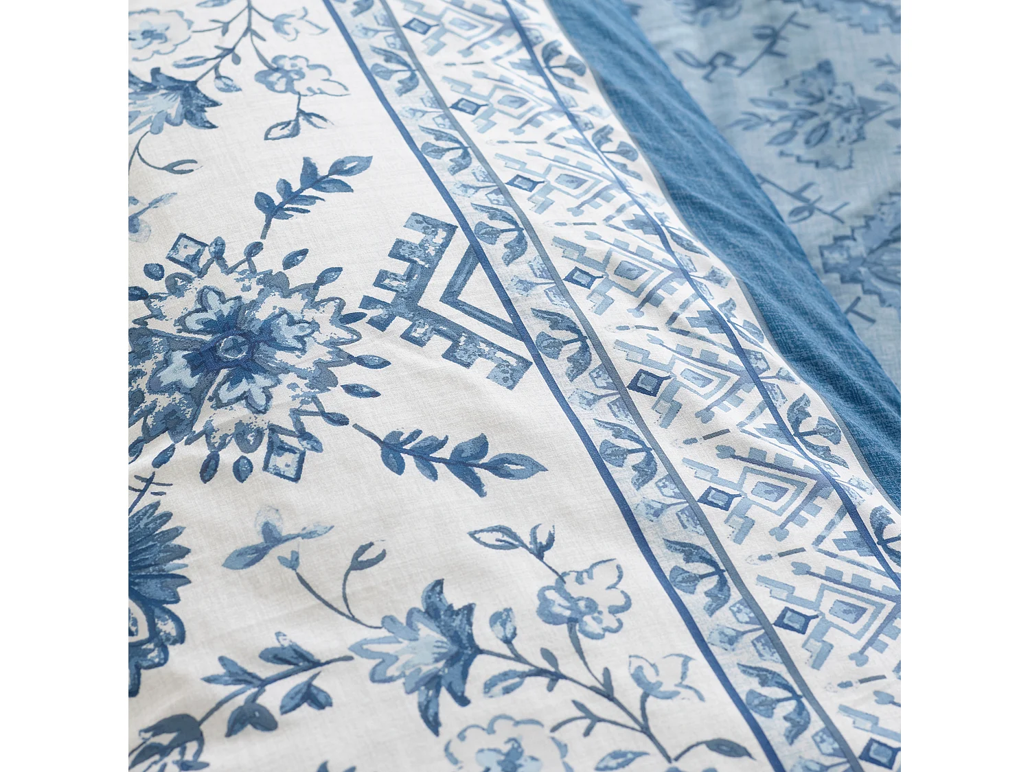 Catherine Lansfield Zoukara Floral Reversible Single Duvet Cover Set with Pillowcase Blue
