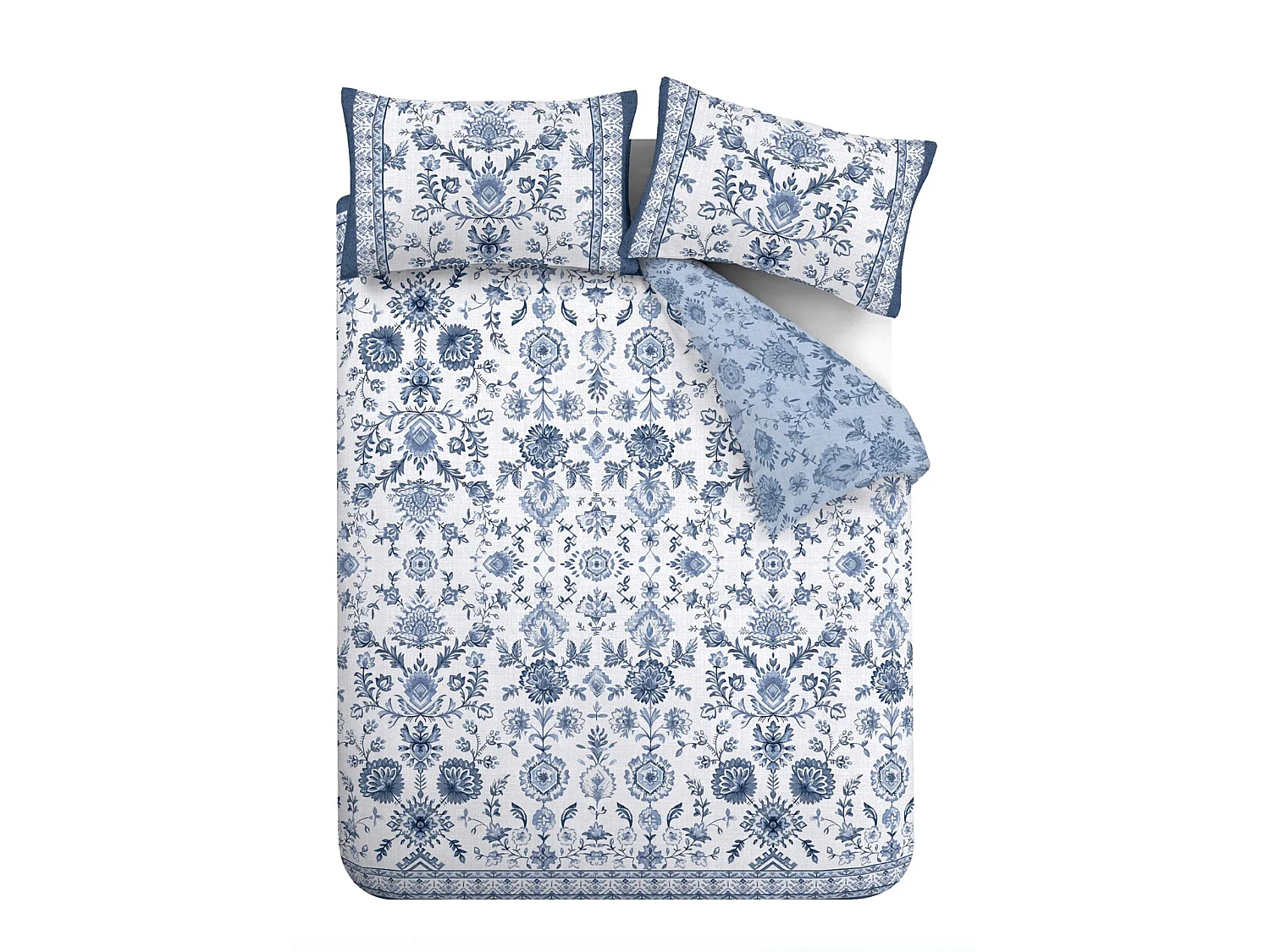 Catherine Lansfield Zoukara Floral Reversible Single Duvet Cover Set with Pillowcase Blue