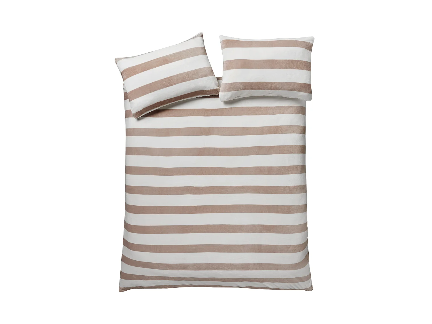 Catherine Lansfield Cosy Sherpa Stripe Double Duvet Cover Set with Pillowcases Natural