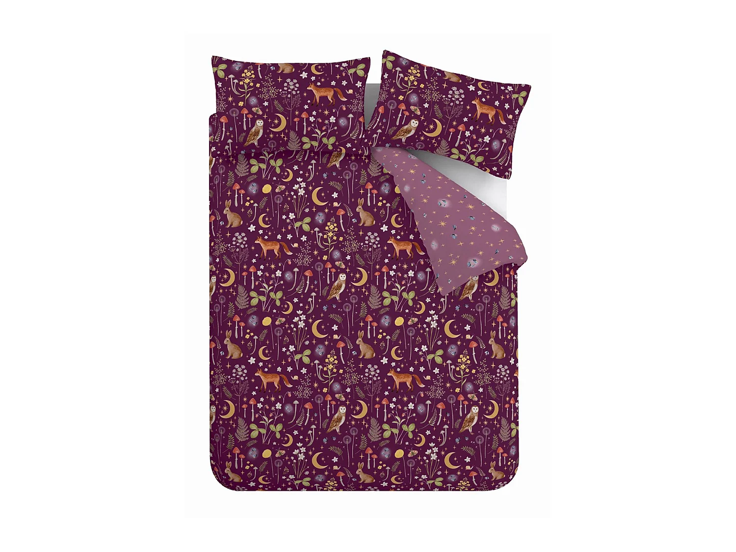 Enchanted Twilight Animals Reversible King Duvet Cover Set with Pillowcases Plum