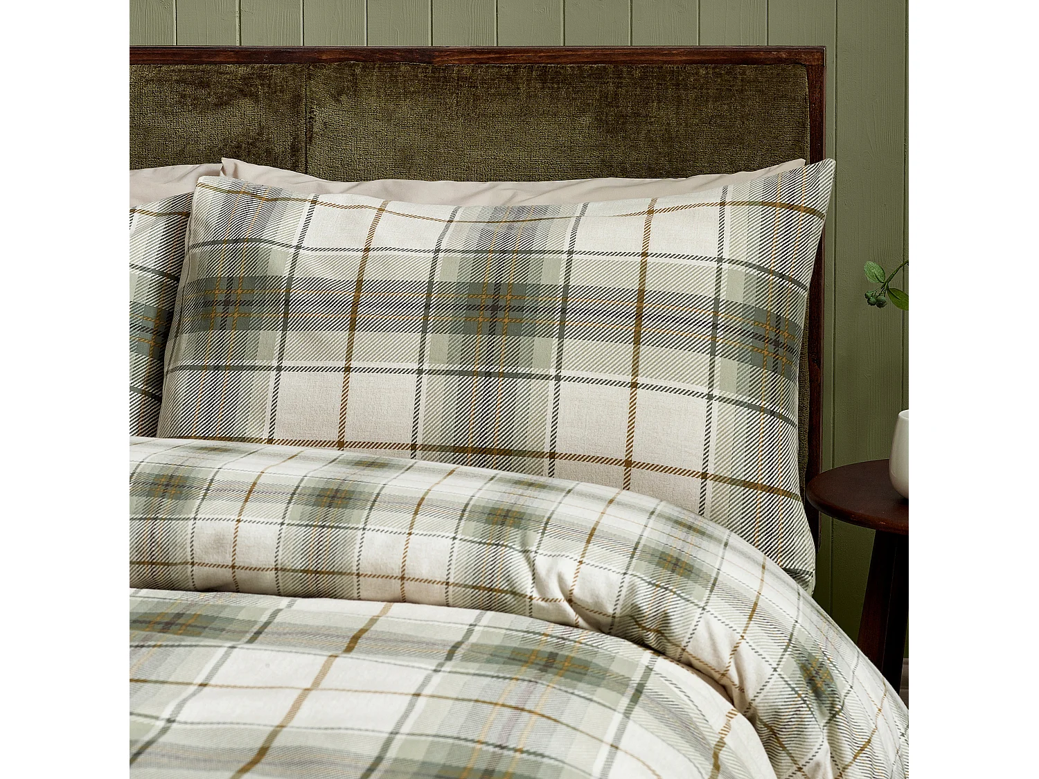 Catherine Lansfield Brushed Cotton Troon Check Double Duvet Cover Set with Pillowcases Green