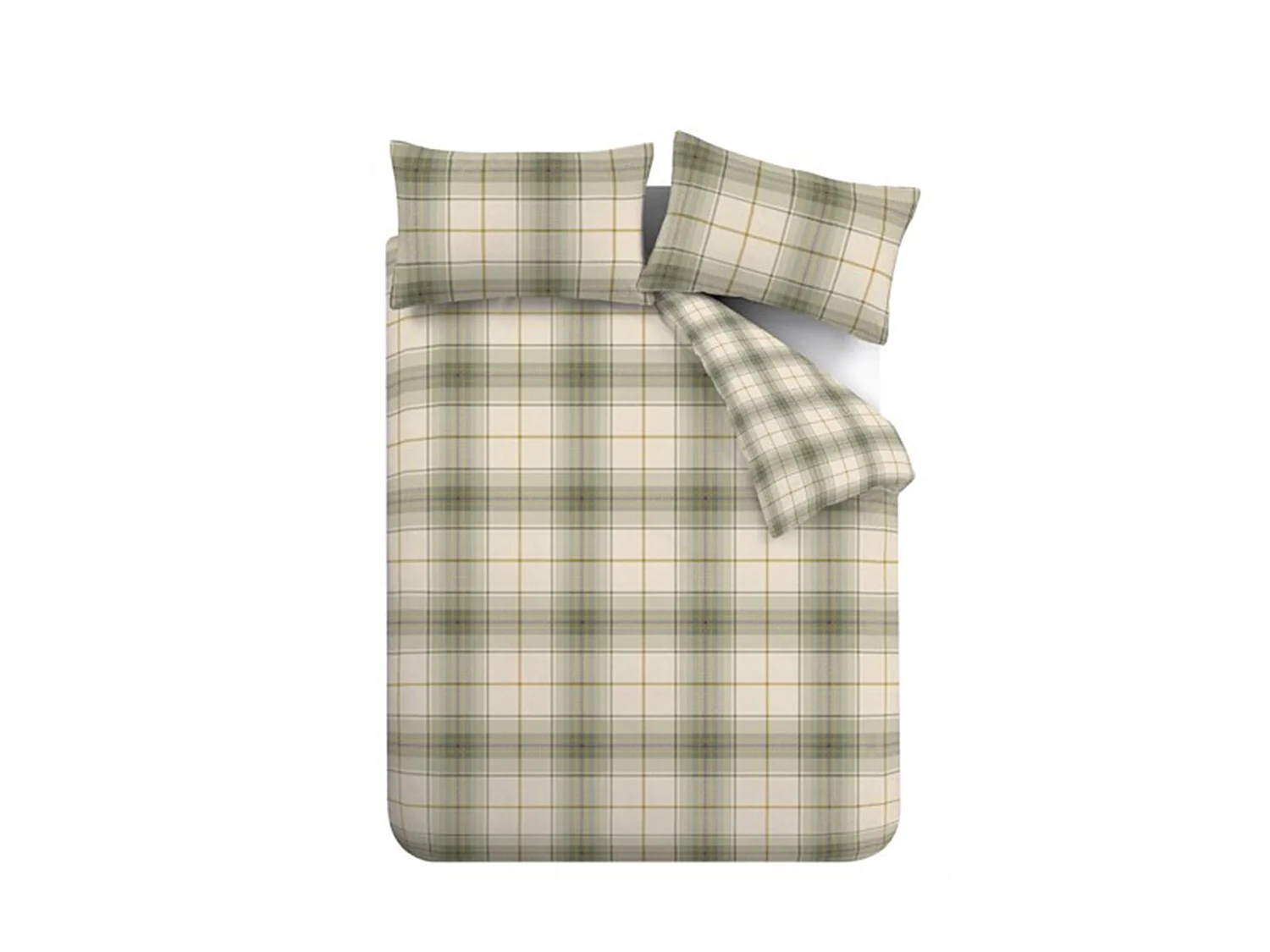 Catherine Lansfield Brushed Cotton Troon Check Double Duvet Cover Set with Pillowcases Green