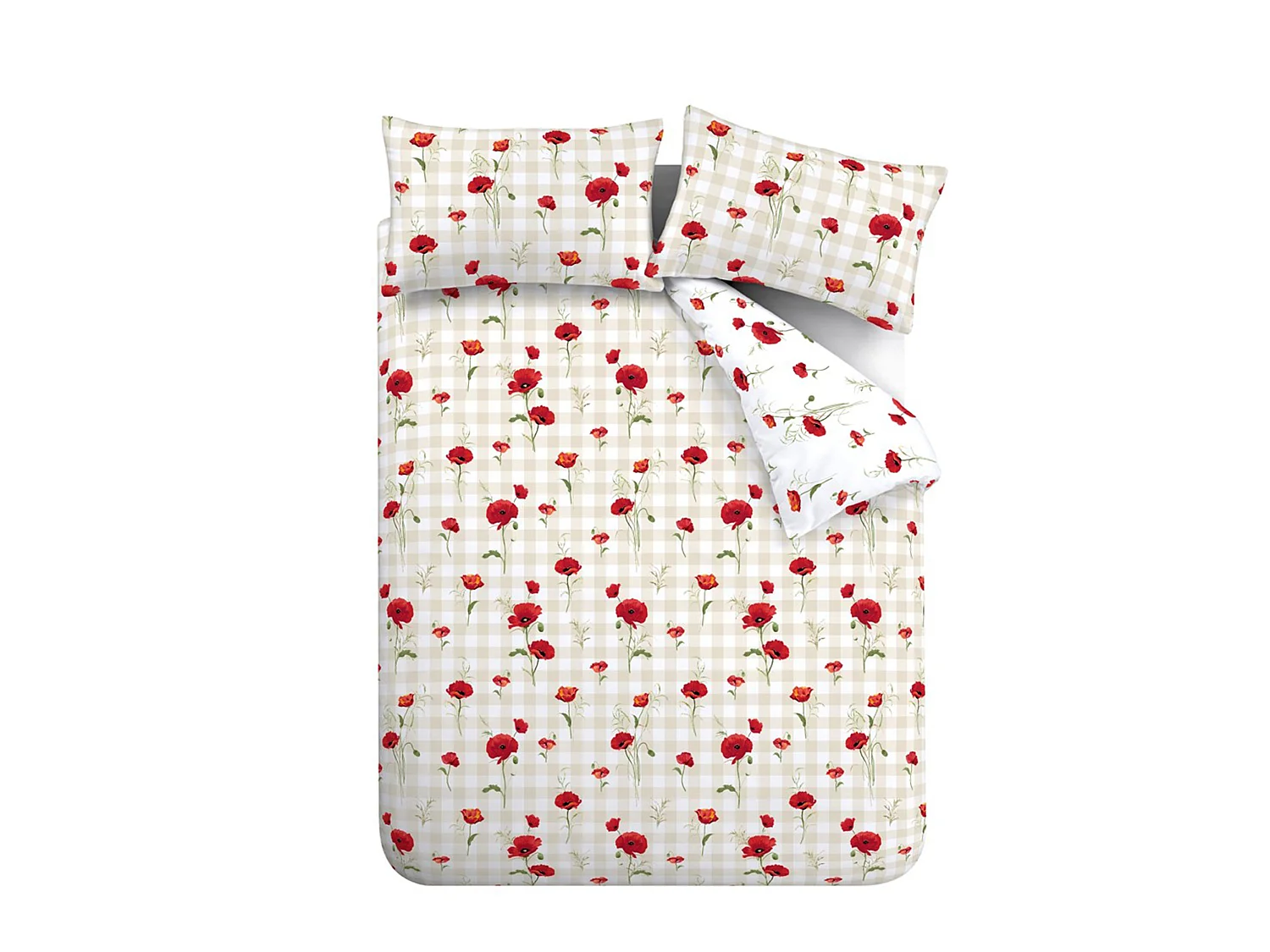 Catherine Lansfield Poppy Floral Reversible King Duvet Cover Set with Pillowcases Red