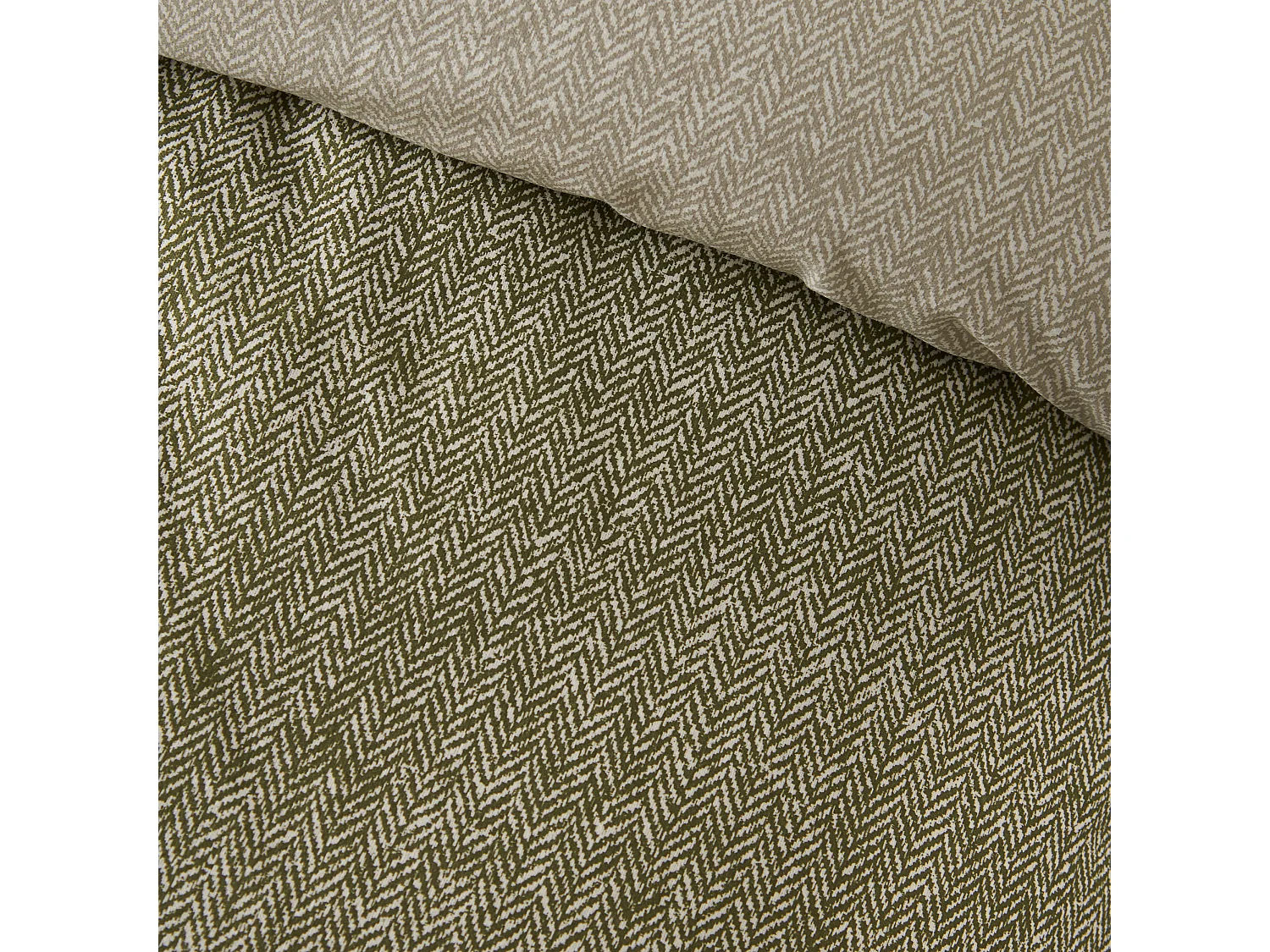 Catherine Lansfield Brushed Cotton Herringbone Reversible Double Duvet Cover Set with Pillowcases Green