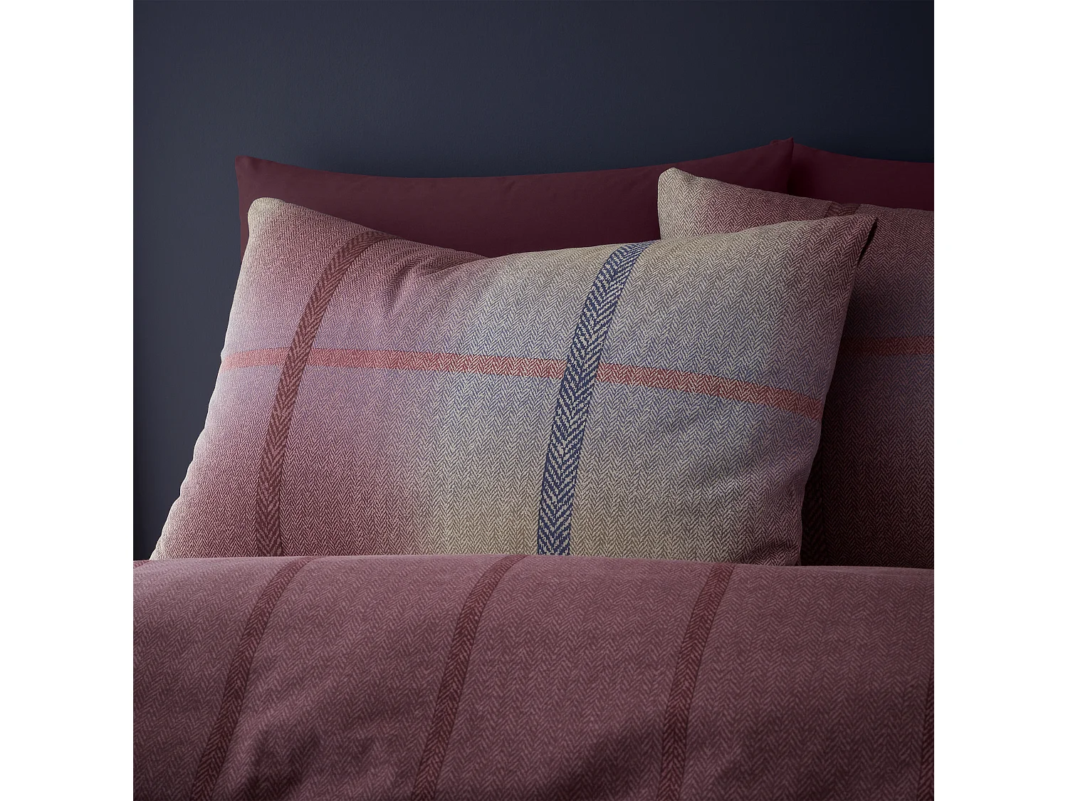 Catherine Lansfield Brushed Cotton Melrose Tweed Check Reversible Single Duvet Cover Set with Pillowcase Plum