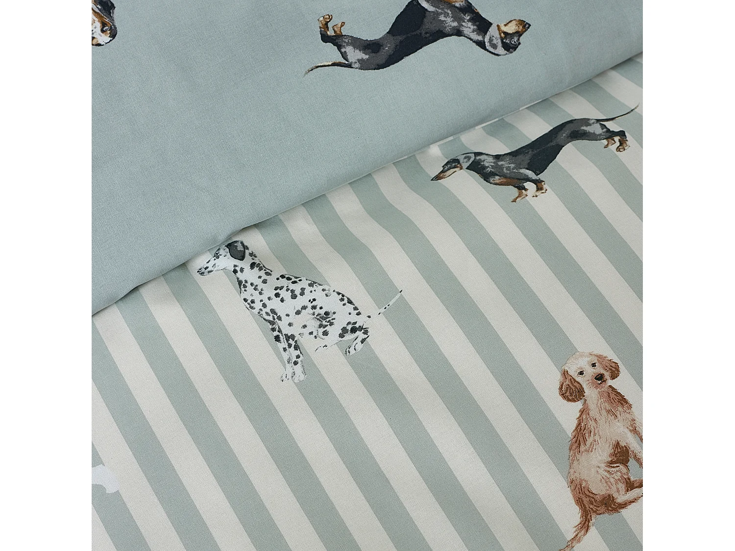Catherine Lansfield Dog Stripe Reversible Single Duvet Cover Set with Pillowcase Green