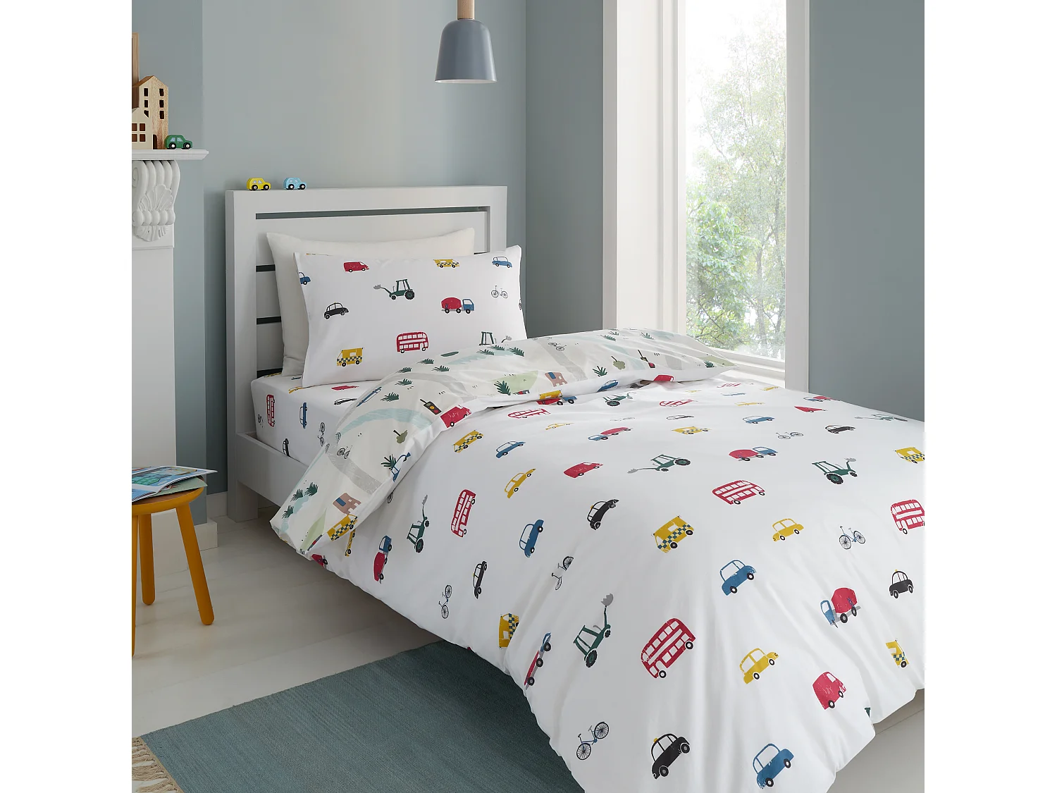 Bianca Fine Linens Transport Cotton Reversible Double Duvet Cover Set with Pillowcases White