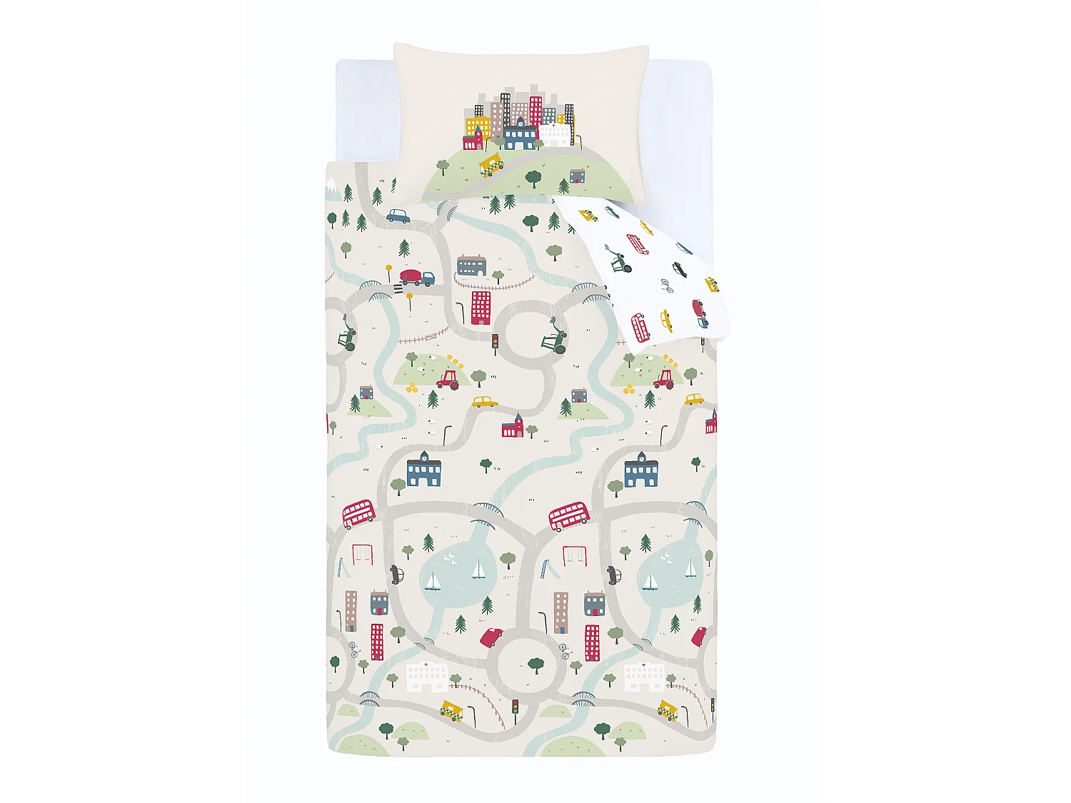 Bianca Fine Linens Transport Cotton Reversible Double Duvet Cover Set with Pillowcases White