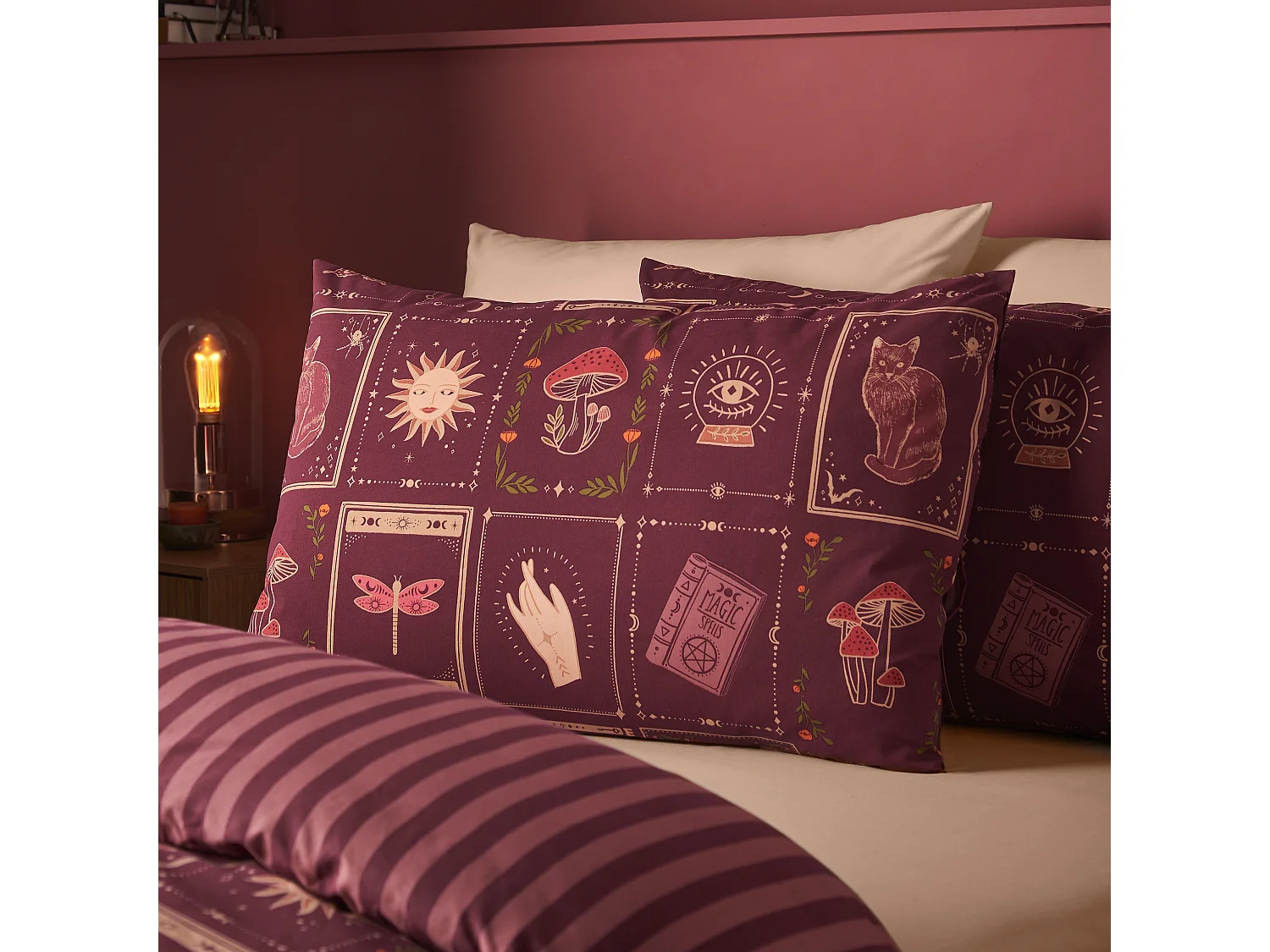 Catherine Lansfield Enchanted Witchcraft Reversible Single Duvet Cover Set with Pillowcase Plum