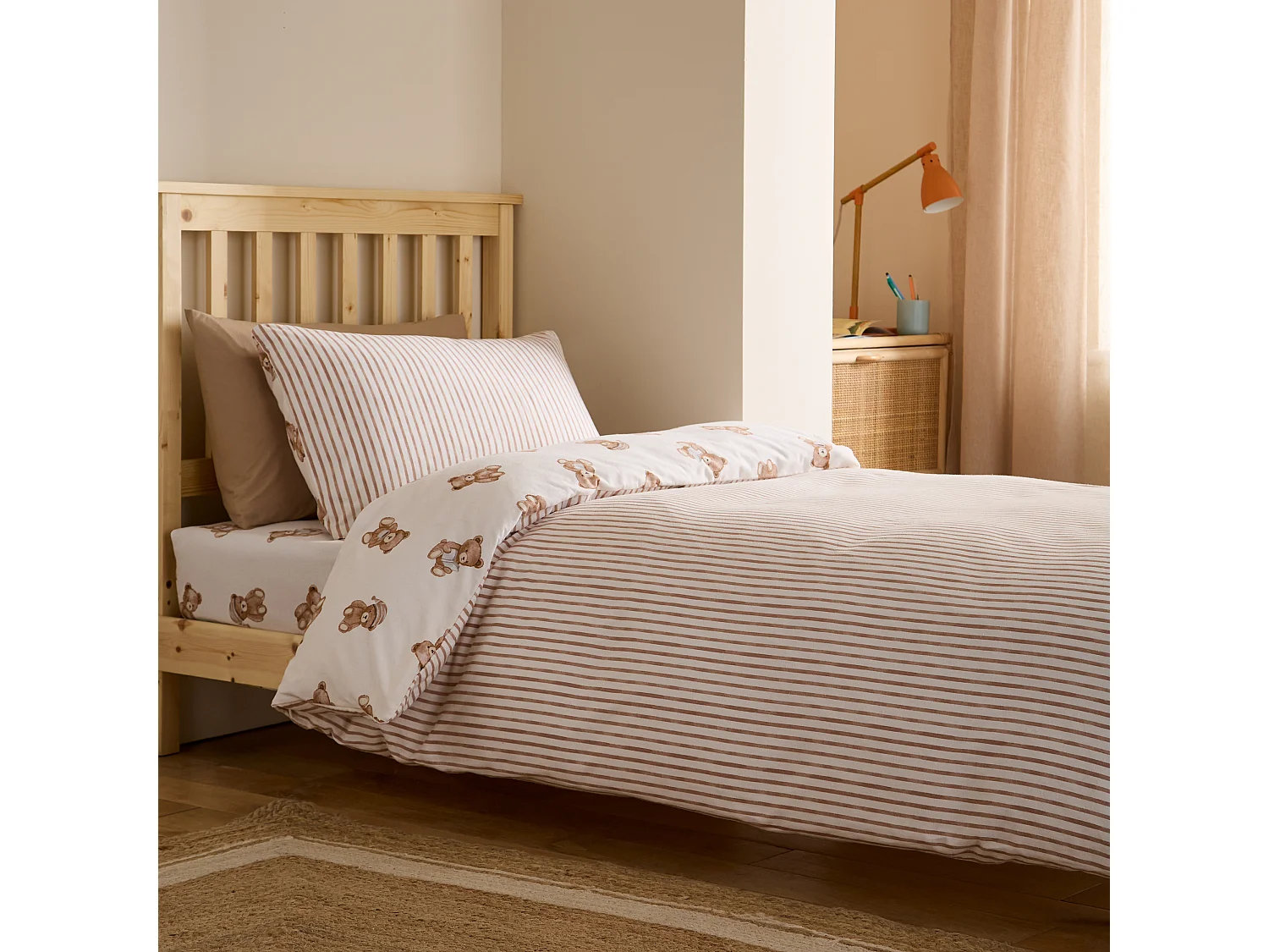 Catherine Lansfield Brushed Cotton Teddy Bear Reversible Junior Duvet Cover Set with Pillowcase Cream