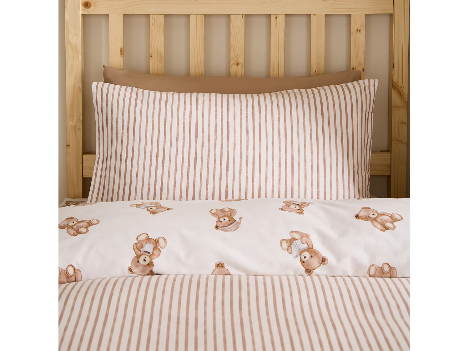 Catherine Lansfield Brushed Cotton Teddy Bear Reversible Junior Duvet Cover Set with Pillowcase Cream